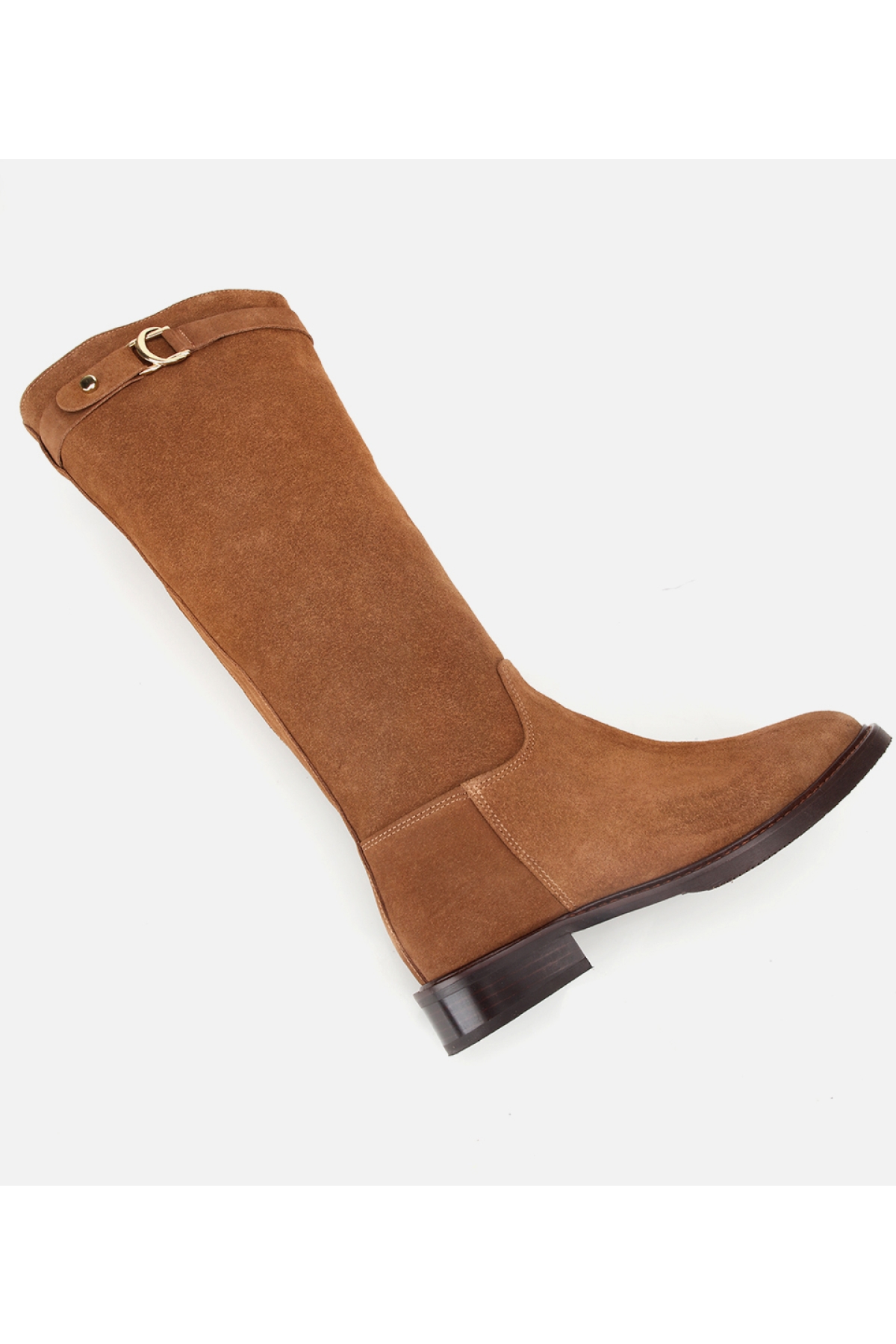 Kadın Süet Deri Taba Tokalı Binici Düz Çizme - Görsel 7