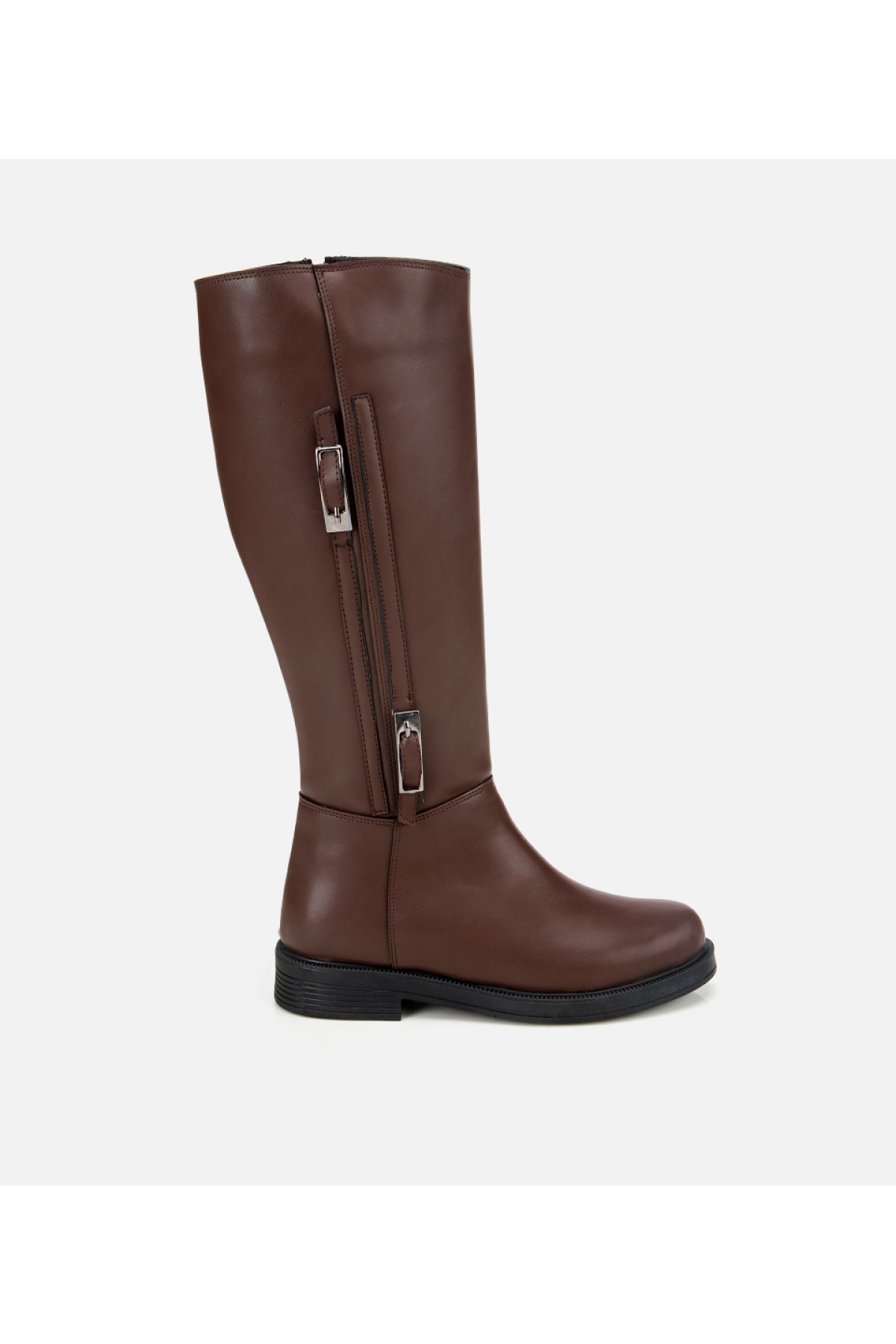 Kadın Kahverengi Tokalı Düz Çizme - Görsel 2