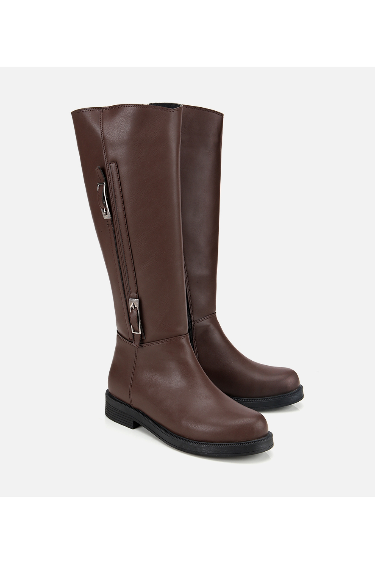 Kadın Kahverengi Tokalı Düz Çizme - Görsel 3