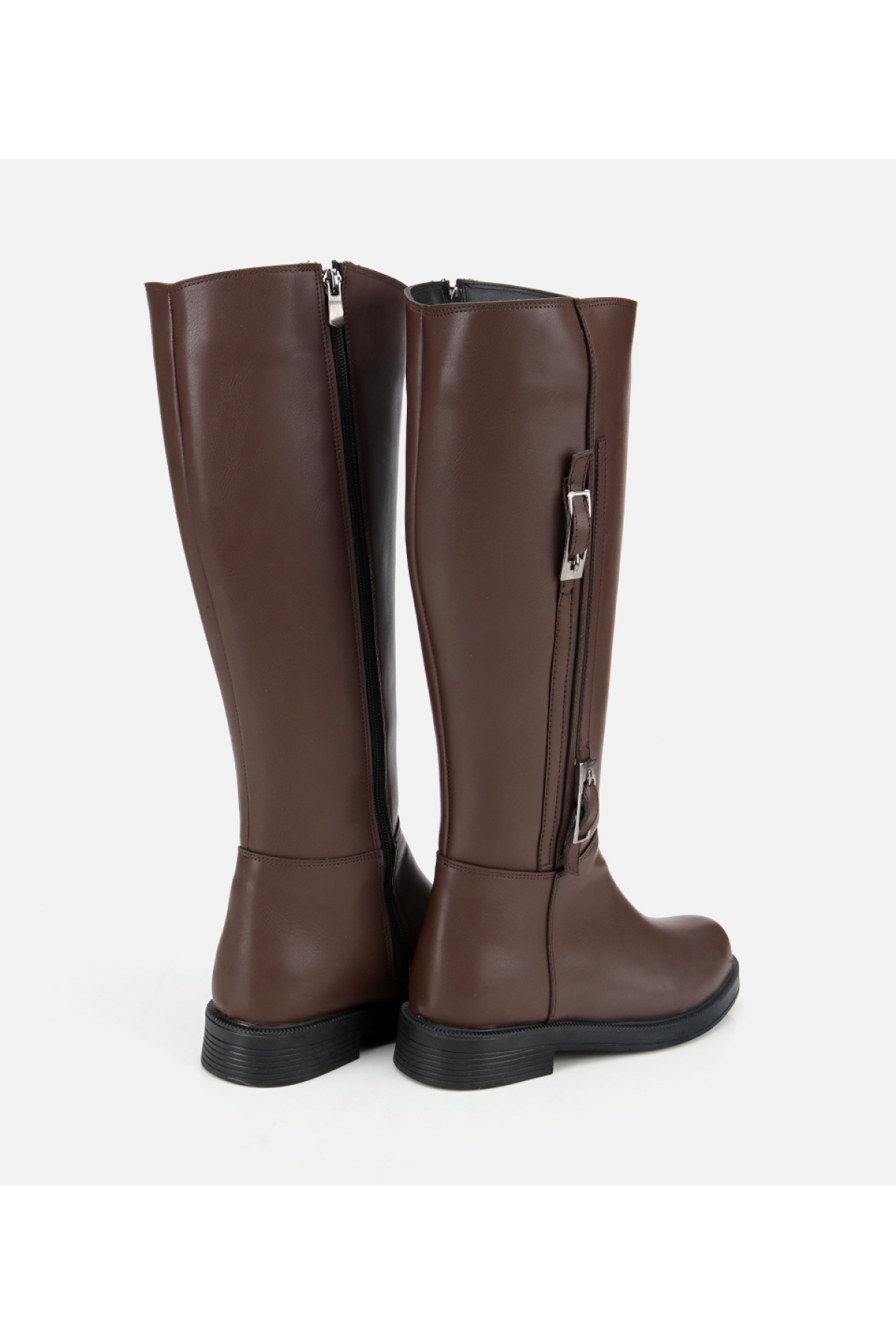Kadın Kahverengi Tokalı Düz Çizme - Görsel 5