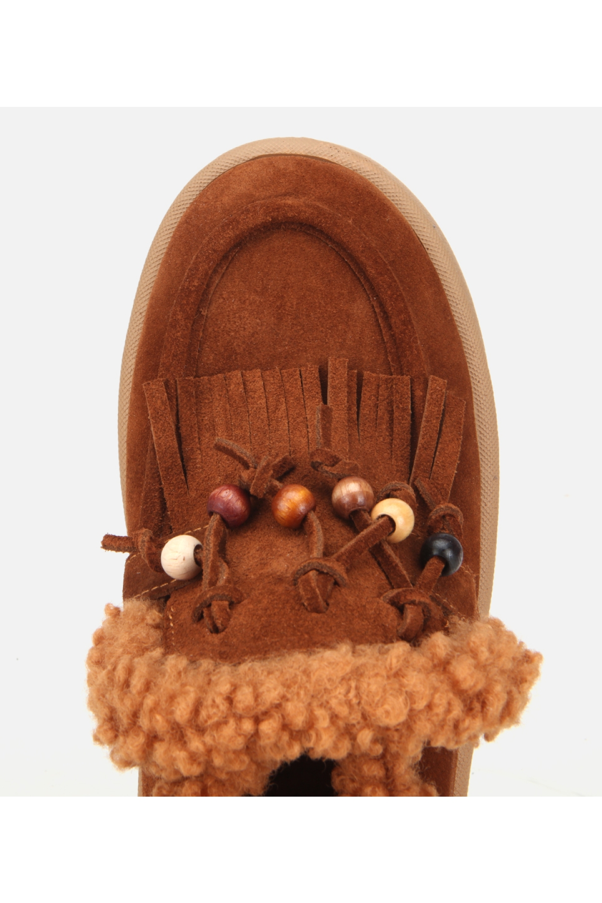 Kadın Süet Deri Taba İçi Kürklü Saçaklı Püskül Detaylı Düz Bot - Görsel 7