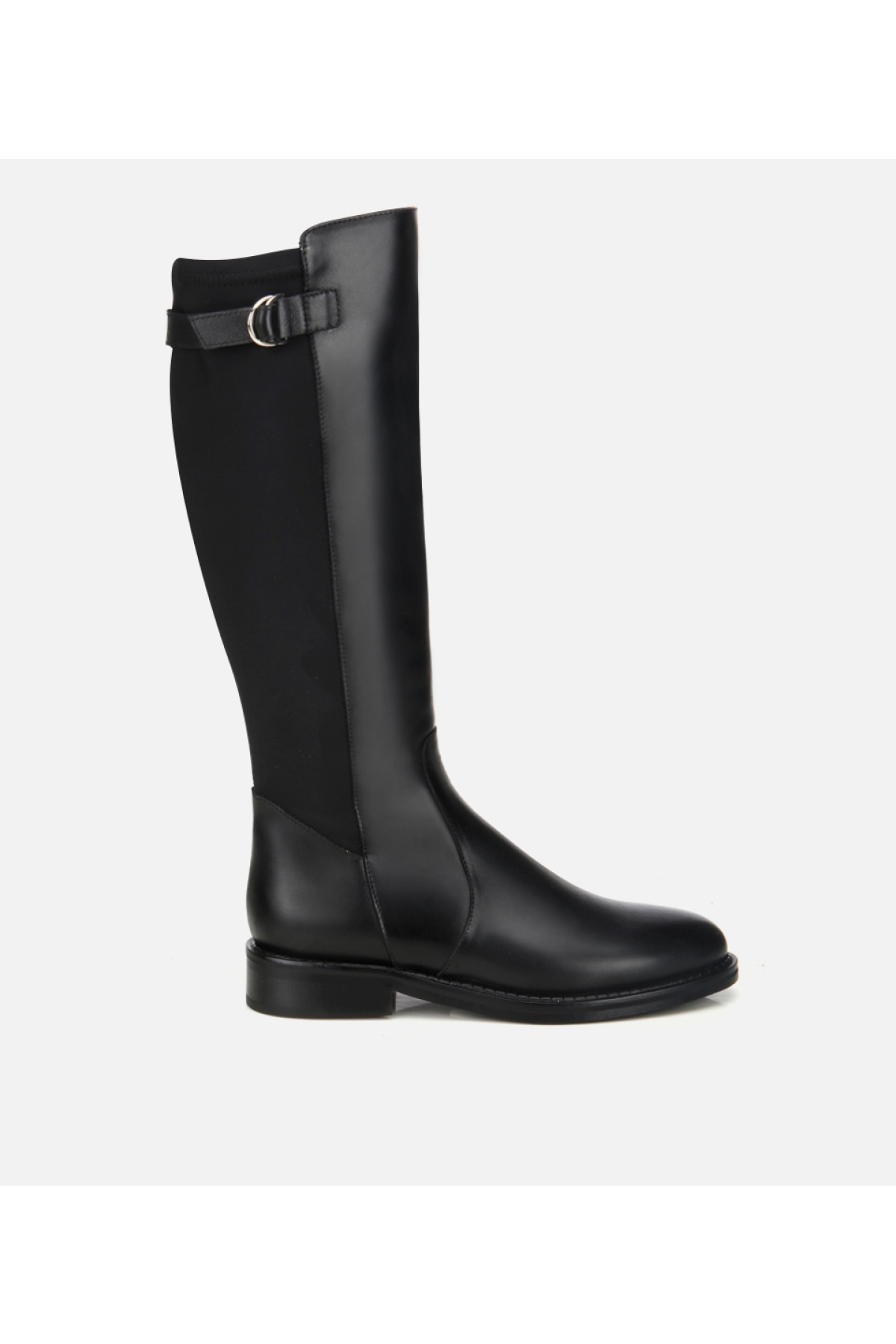 Kadın Deri Siyah Tokalı Streç Detaylı Düz Çizme - Görsel 2