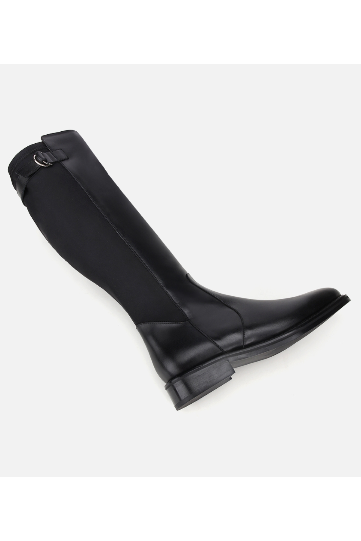 Kadın Deri Siyah Tokalı Streç Detaylı Düz Çizme - Görsel 7