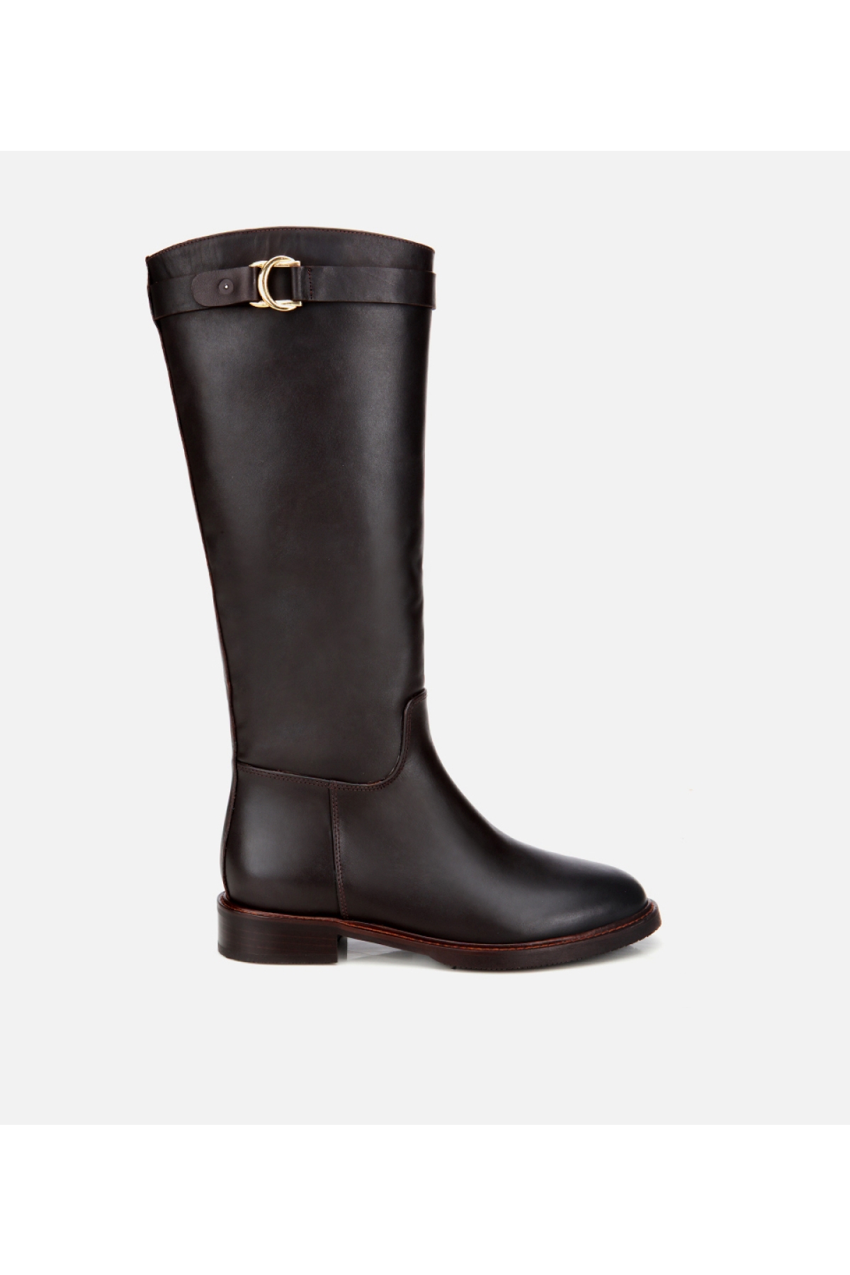 Kadın Deri Kahverengi Tokalı Binici Düz Çizme - Görsel 2