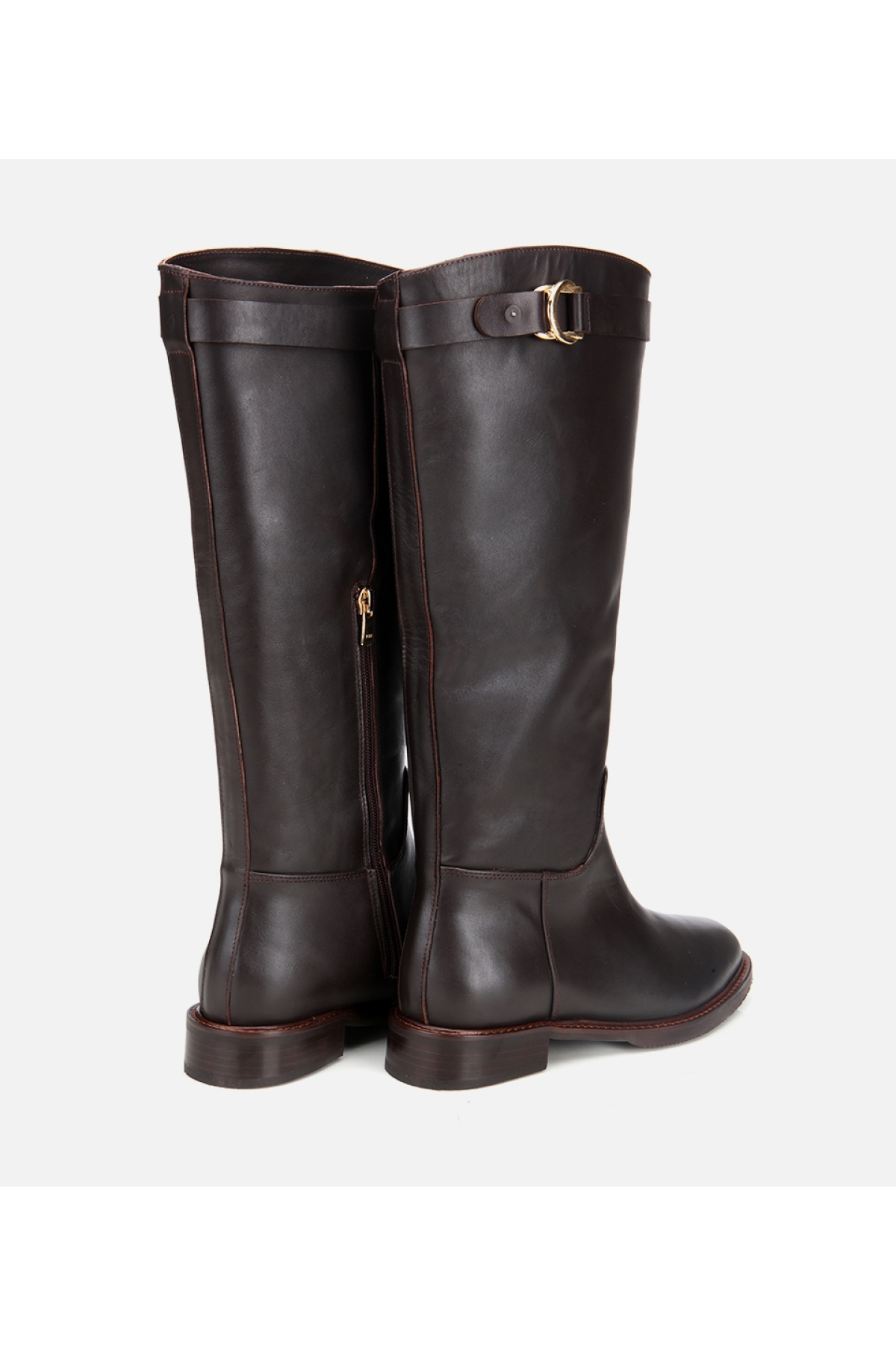 Kadın Deri Kahverengi Tokalı Binici Düz Çizme - Görsel 5