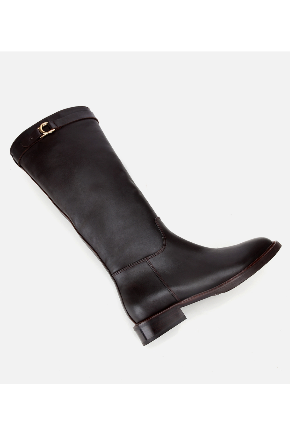 Kadın Deri Kahverengi Tokalı Binici Düz Çizme - Görsel 7