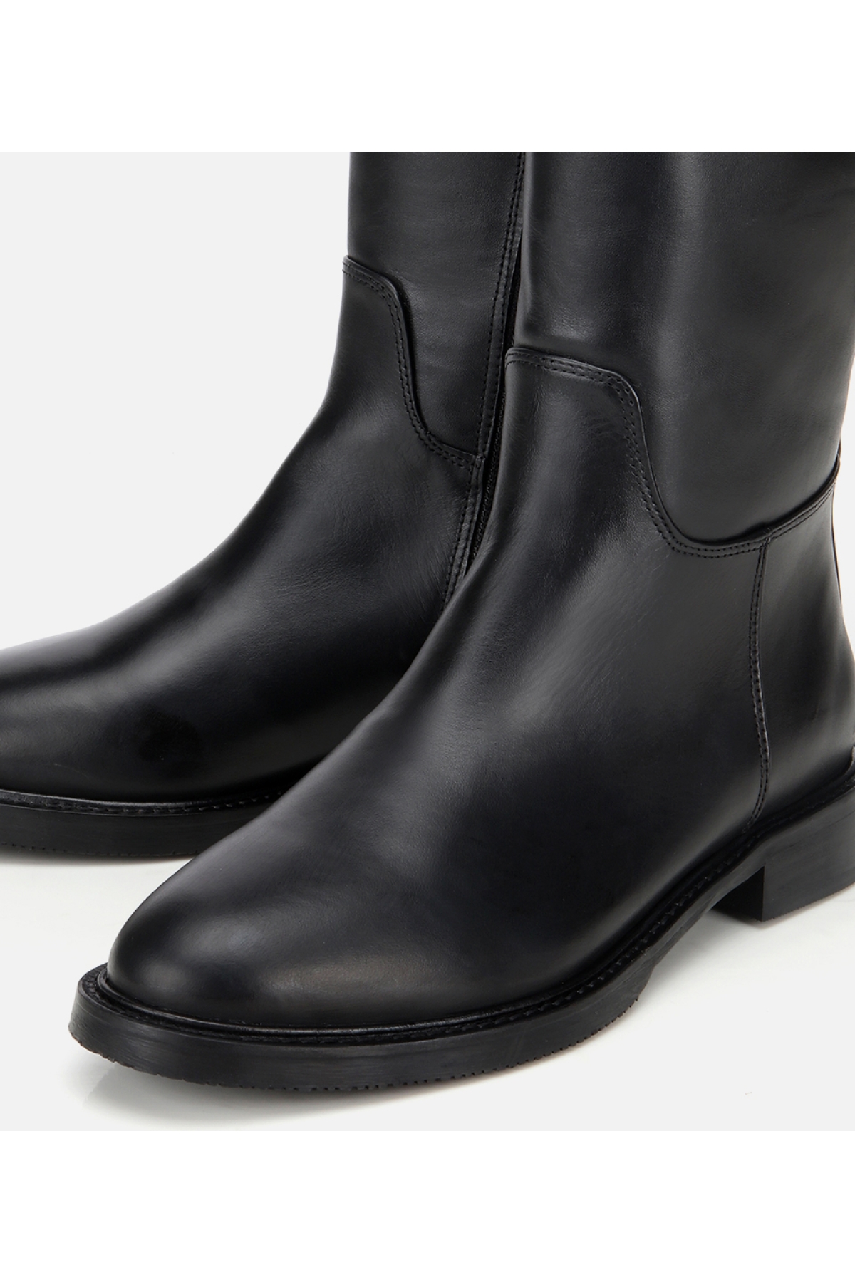 Kadın Deri Siyah Tokalı Binici Düz Çizme - Görsel 4