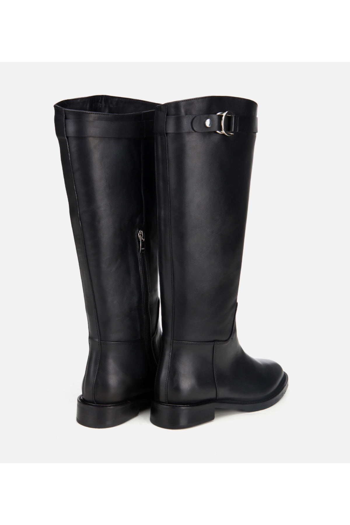 Kadın Deri Siyah Tokalı Binici Düz Çizme - Görsel 5