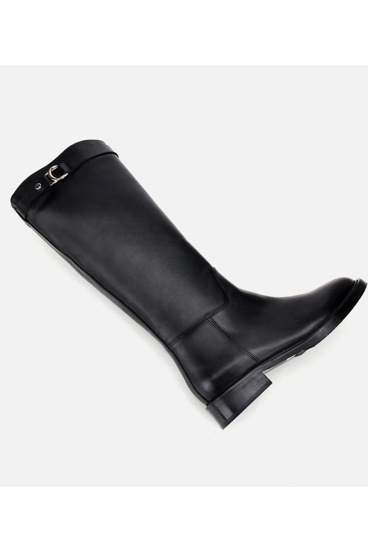 Kadın Deri Siyah Tokalı Binici Düz Çizme - Görsel 7