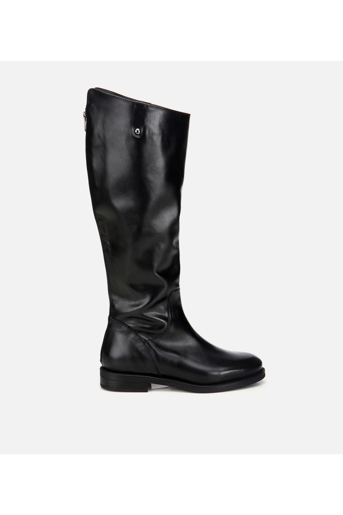 Kadın Deri Siyah Arkası Fermuar Detaylı Binici Düz Çizme - Görsel 2