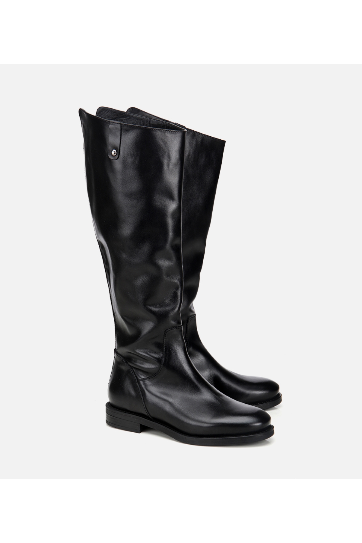 Kadın Deri Siyah Arkası Fermuar Detaylı Binici Düz Çizme - Görsel 3