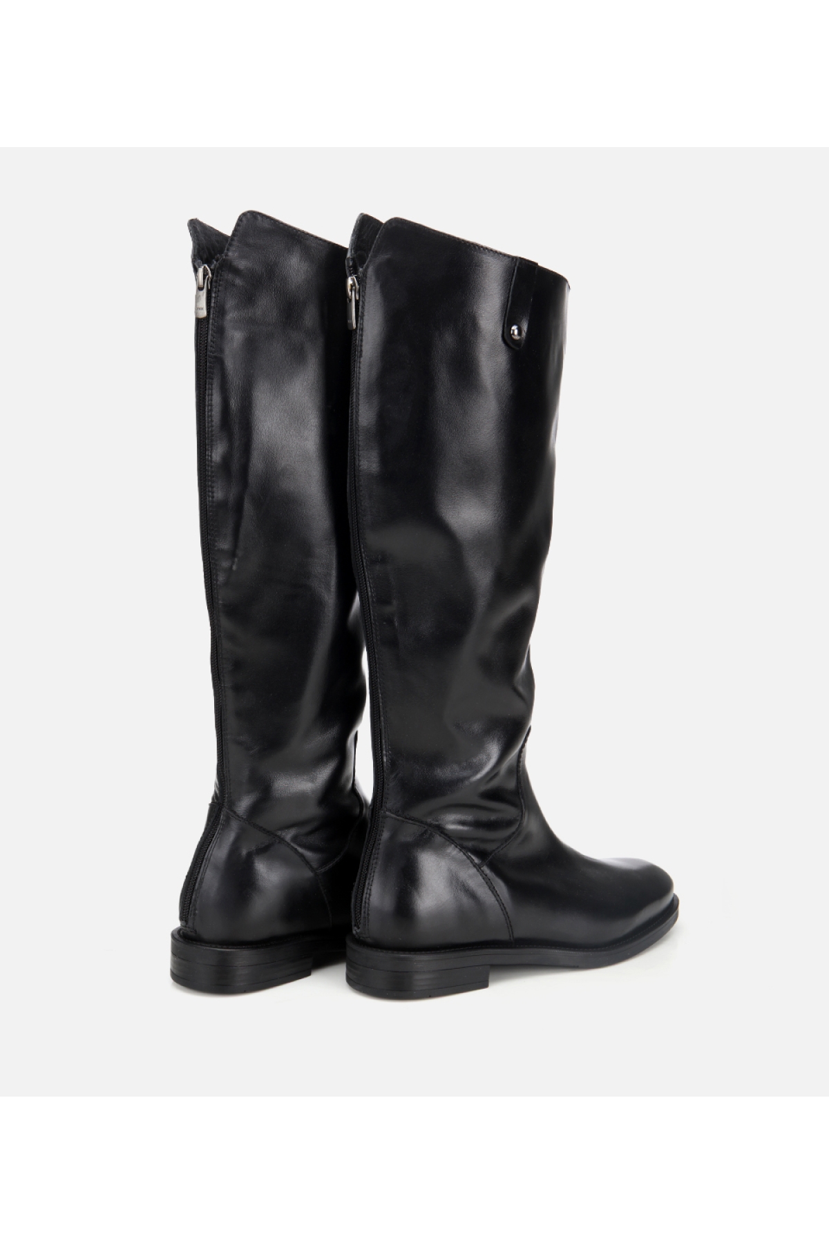 Kadın Deri Siyah Arkası Fermuar Detaylı Binici Düz Çizme - Görsel 5