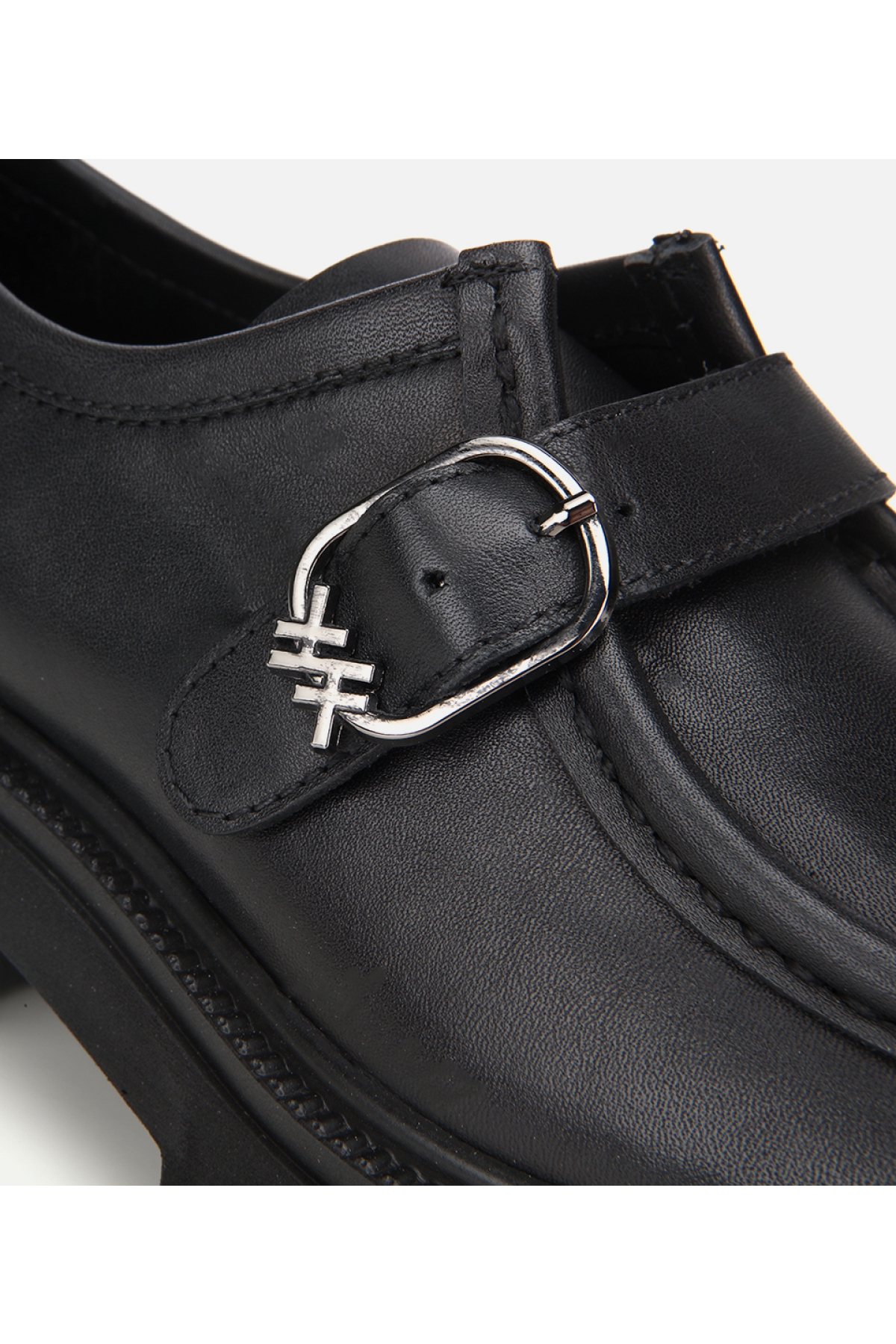 Kadın Deri Siyah Tokalı Kalın Tabanlı Günlük Loafer - Görsel 3