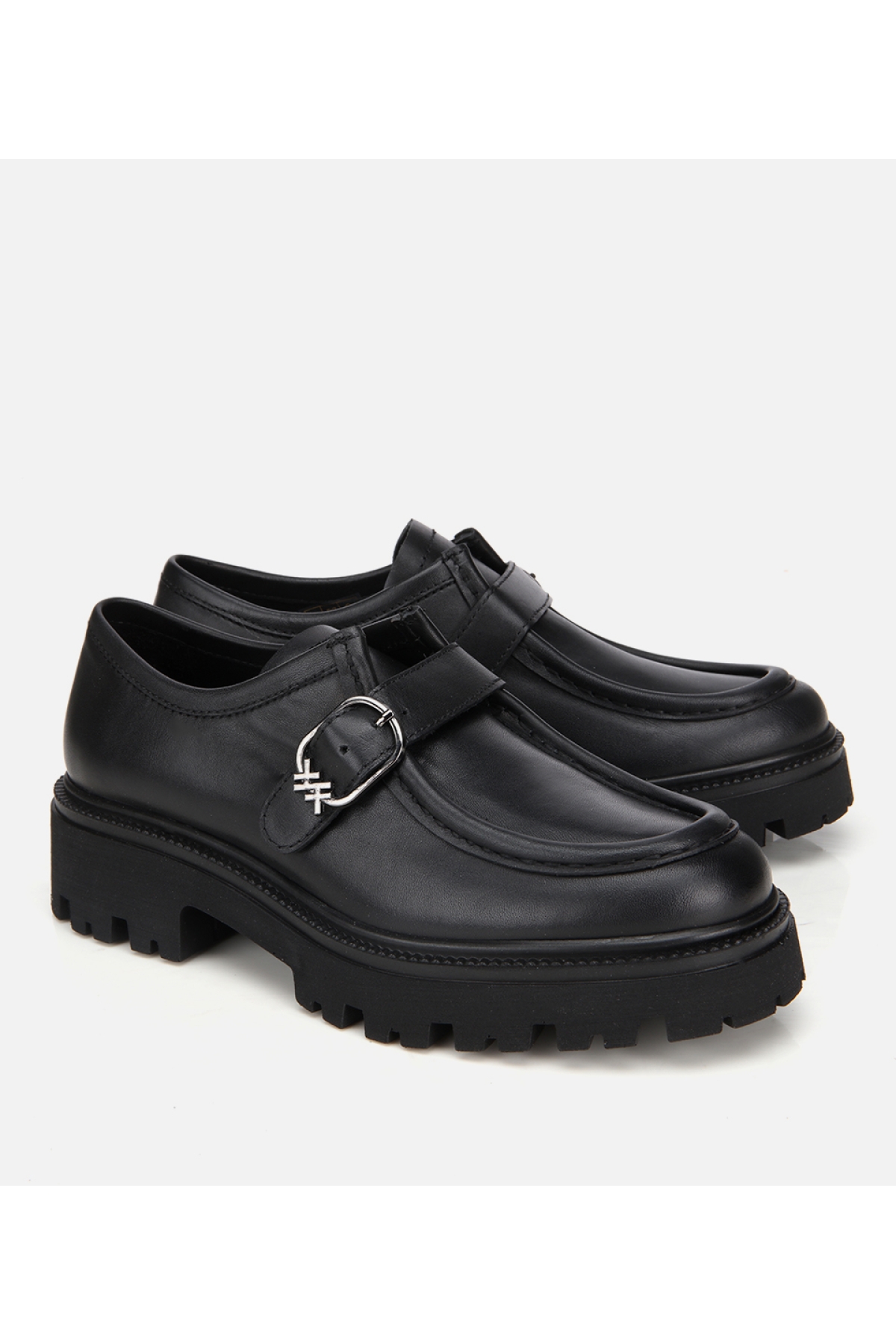 Kadın Deri Siyah Tokalı Kalın Tabanlı Günlük Loafer - Görsel 4