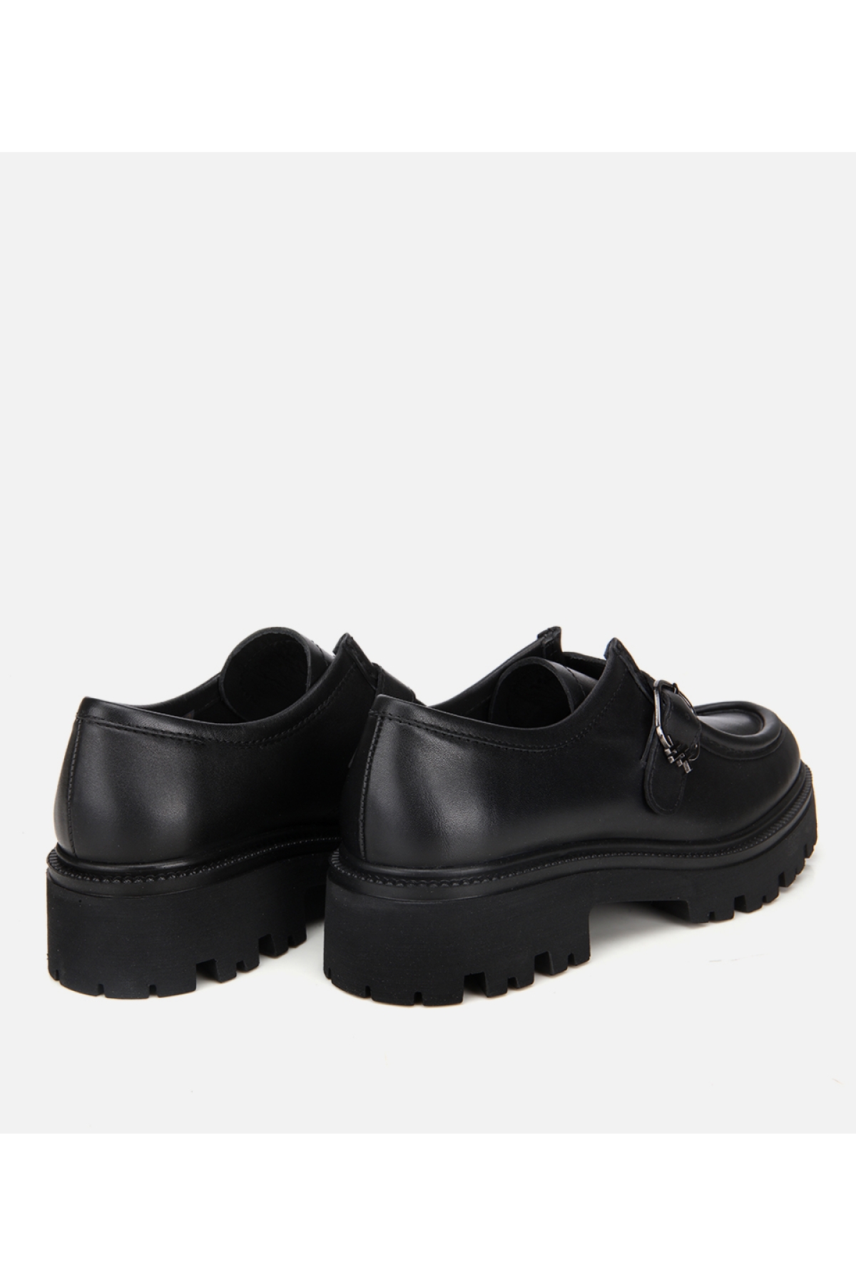 Kadın Deri Siyah Tokalı Kalın Tabanlı Günlük Loafer - Görsel 6