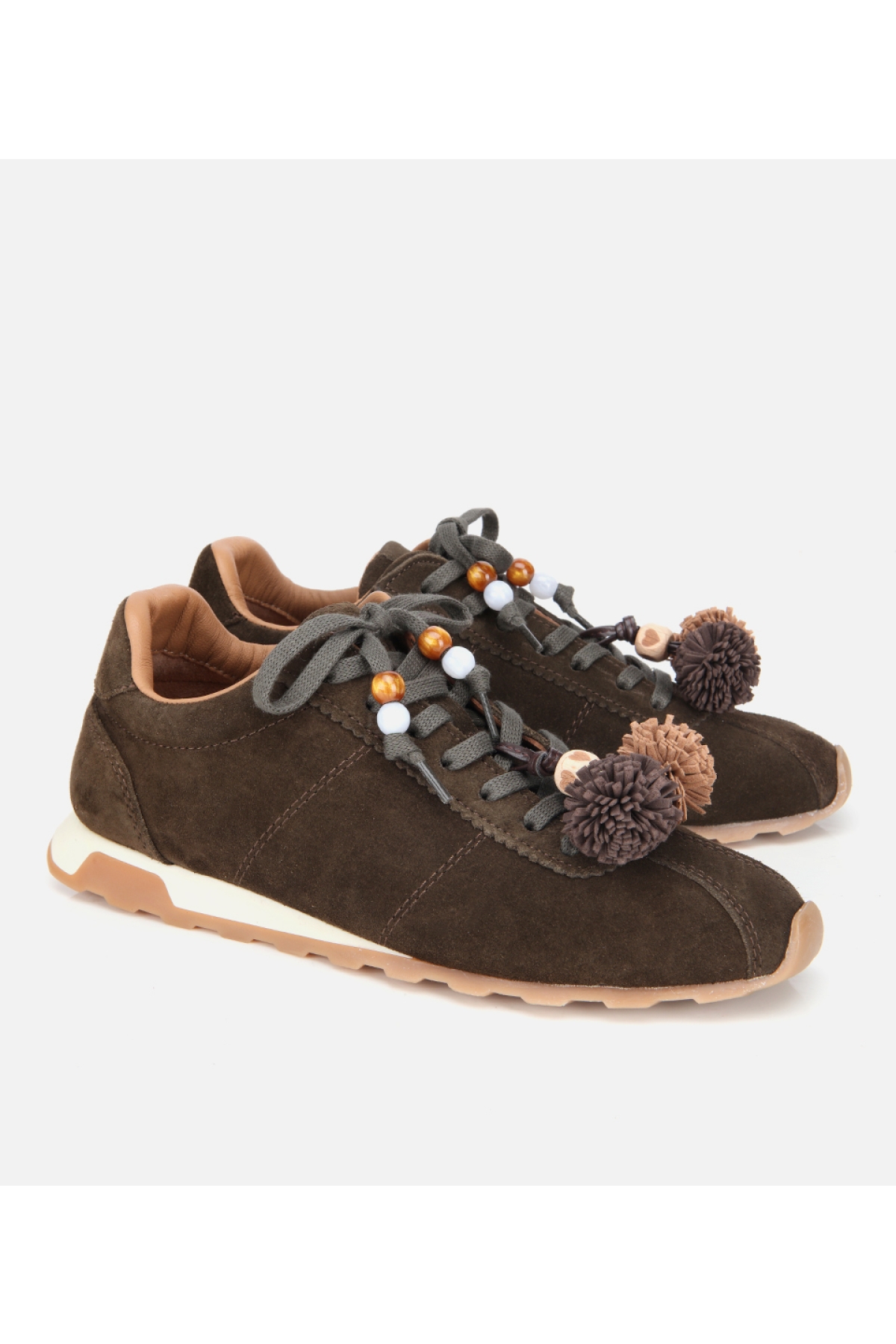 Kadın Süet Deri Haki Aksesuar Detaylı Spor Ayakkabı - Görsel 4