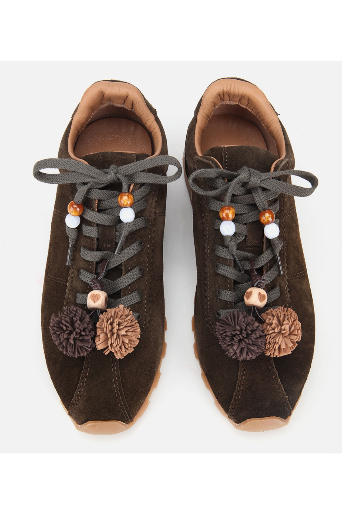 Kadın Süet Deri Haki Aksesuar Detaylı Spor Ayakkabı - Görsel 8