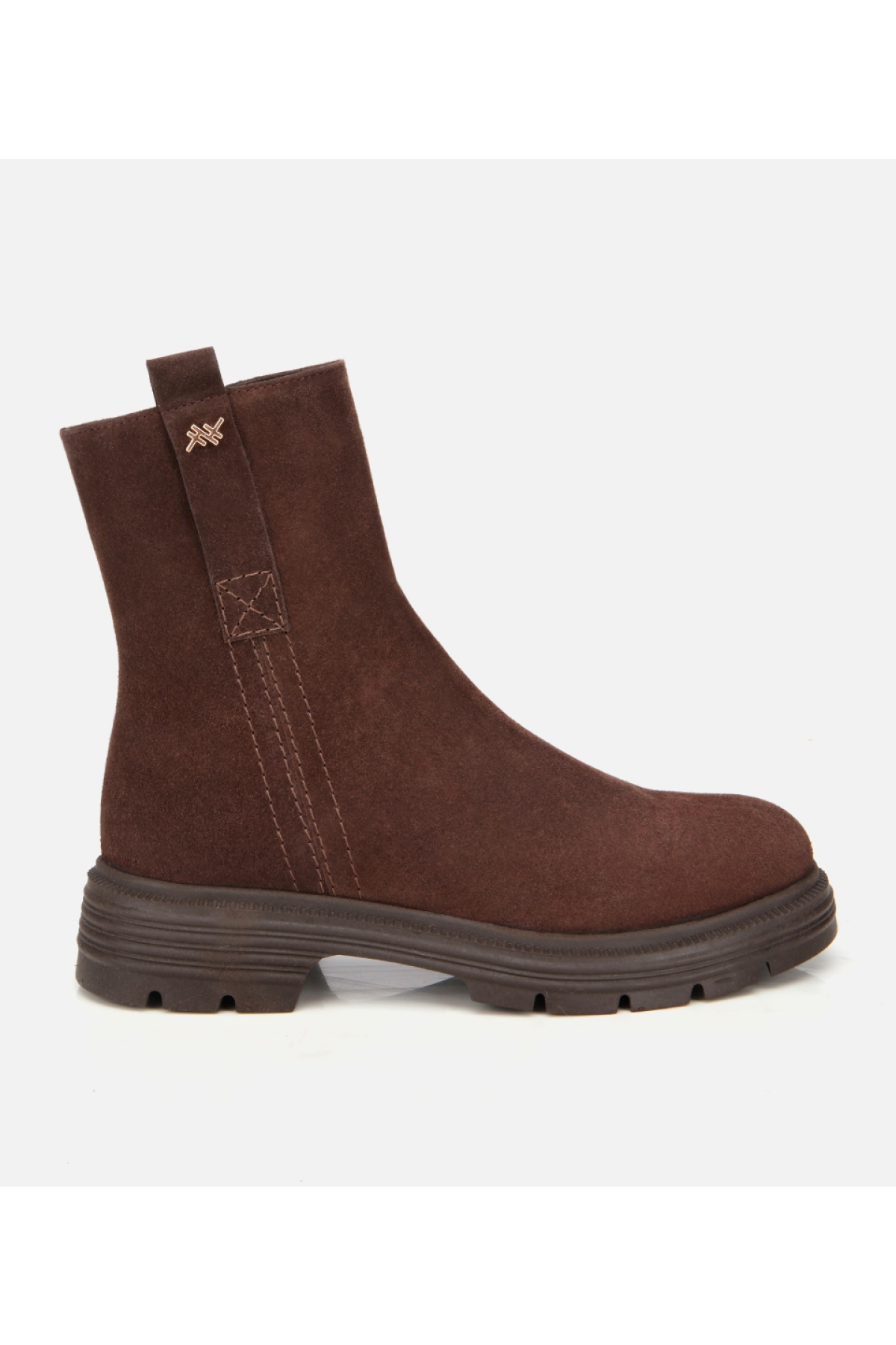 Kadın Süet Deri Kahverengi Kalın Tabanlı Bilekte Düz Bot - Görsel 3