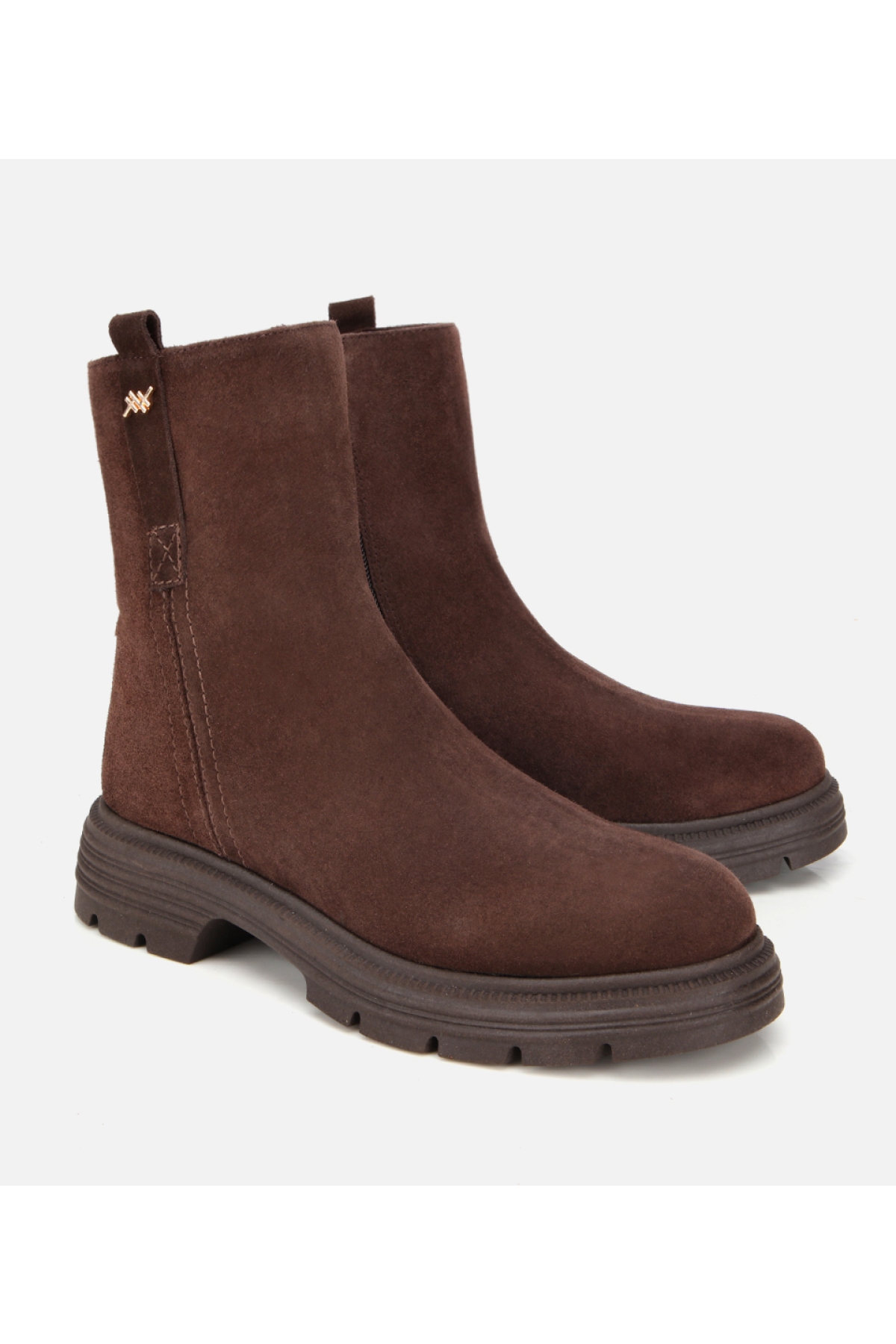 Kadın Süet Deri Kahverengi Kalın Tabanlı Bilekte Düz Bot - Görsel 4