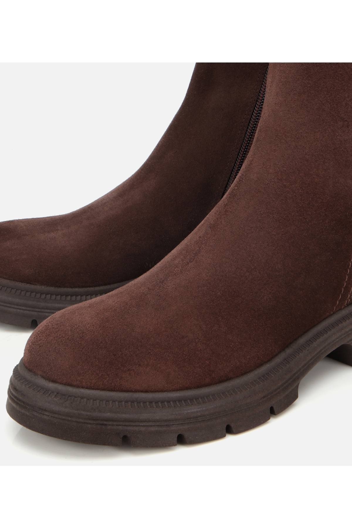 Kadın Süet Deri Kahverengi Kalın Tabanlı Bilekte Düz Bot - Görsel 5