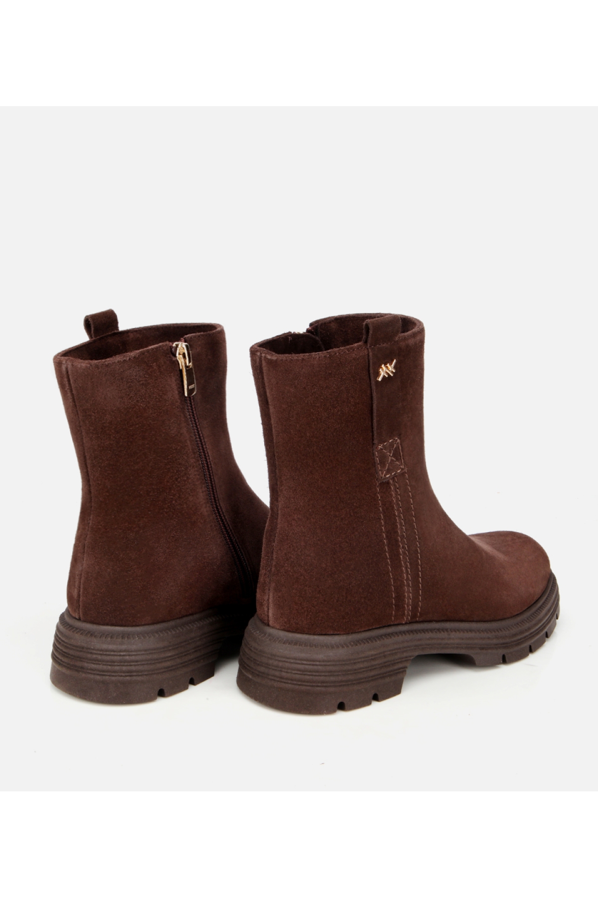 Kadın Süet Deri Kahverengi Kalın Tabanlı Bilekte Düz Bot - Görsel 6