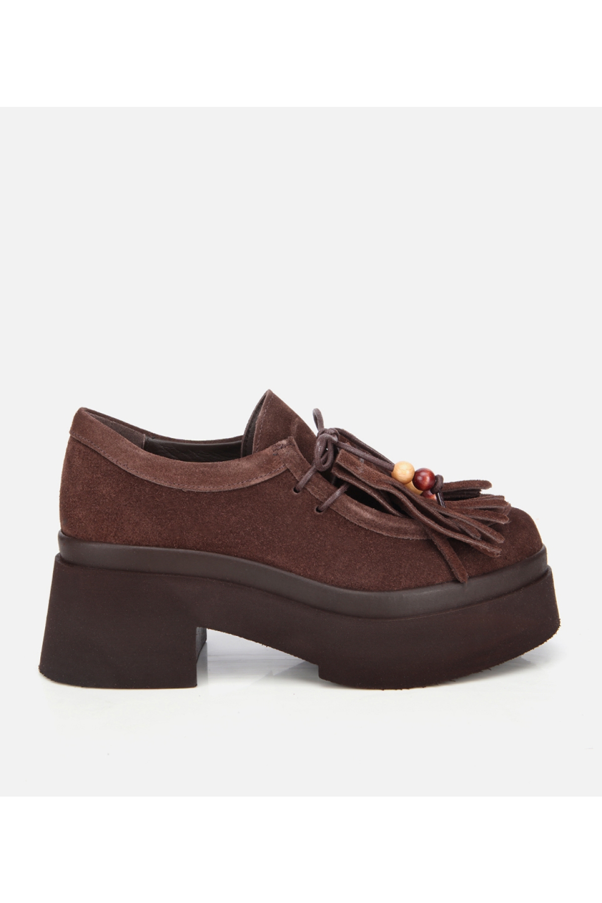 Kadın Süet Deri Kahverengi Püskül Detaylı Kalın Tabanlı Günlük Loafer - Görsel 2