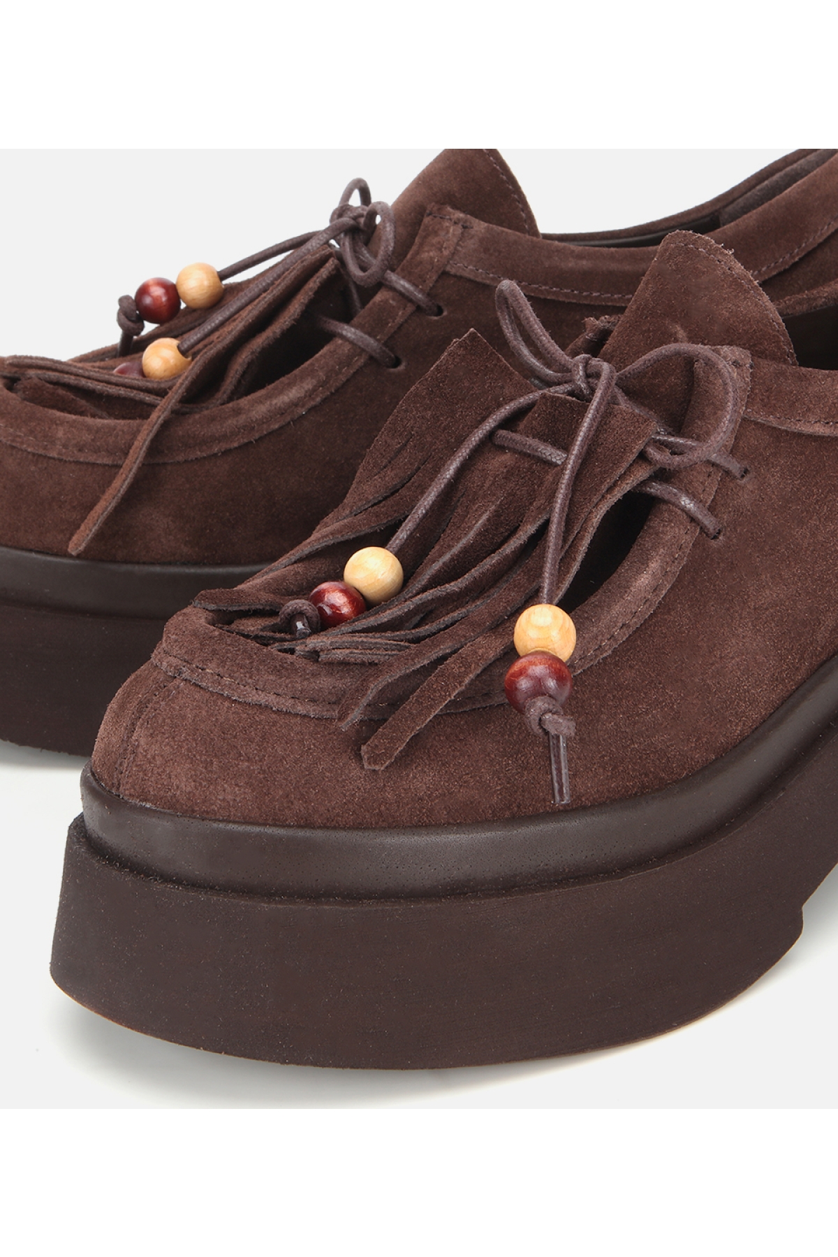 Kadın Süet Deri Kahverengi Püskül Detaylı Kalın Tabanlı Günlük Loafer - Görsel 4