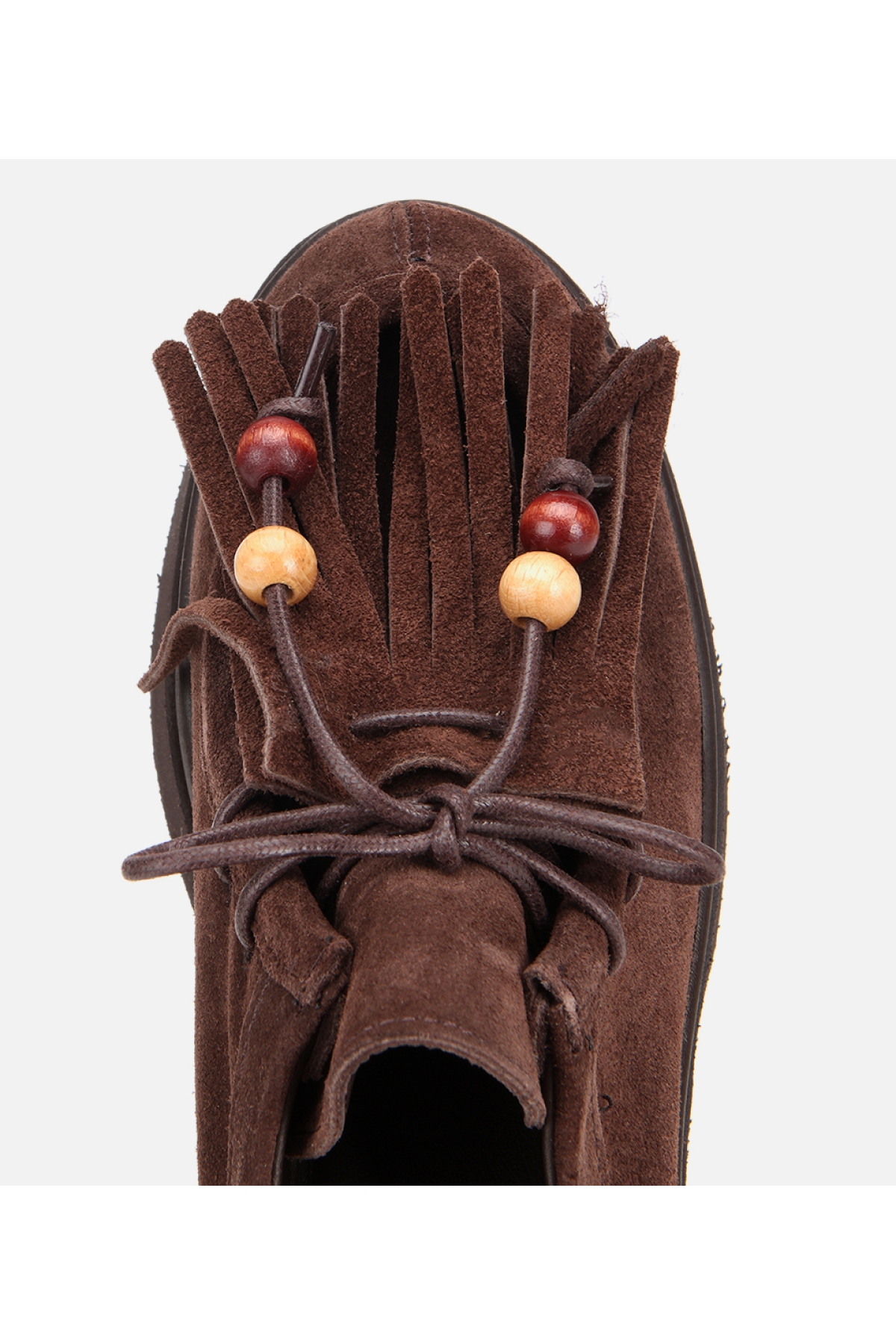 Kadın Süet Deri Kahverengi Püskül Detaylı Kalın Tabanlı Günlük Loafer - Görsel 6