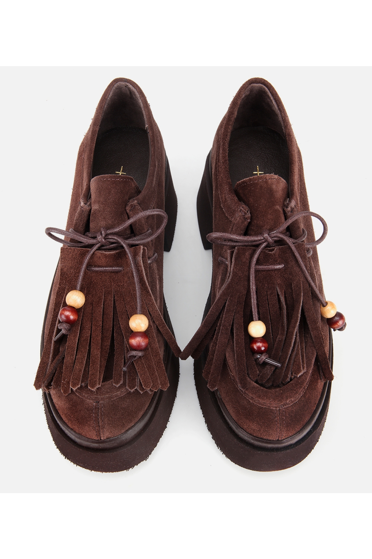 Kadın Süet Deri Kahverengi Püskül Detaylı Kalın Tabanlı Günlük Loafer - Görsel 7