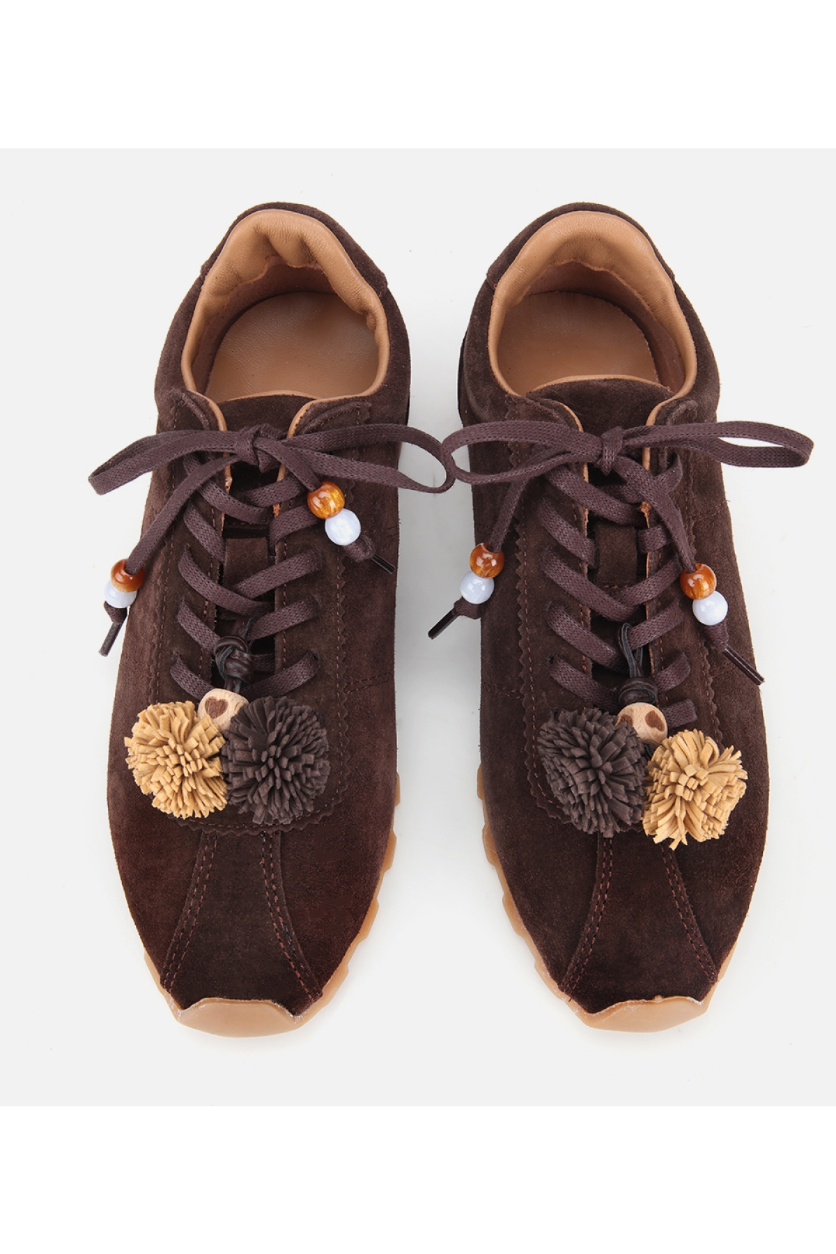 Kadın Süet Deri Kahverengi Aksesuar Detaylı Spor Ayakkabı - Görsel 7