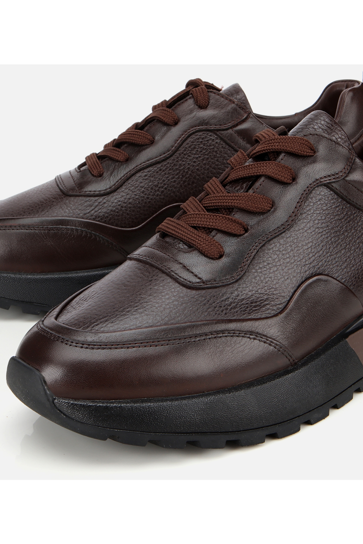 Erkek Deri Kahverengi Kalın Tabanlı Spor Ayakkabı - Görsel 4