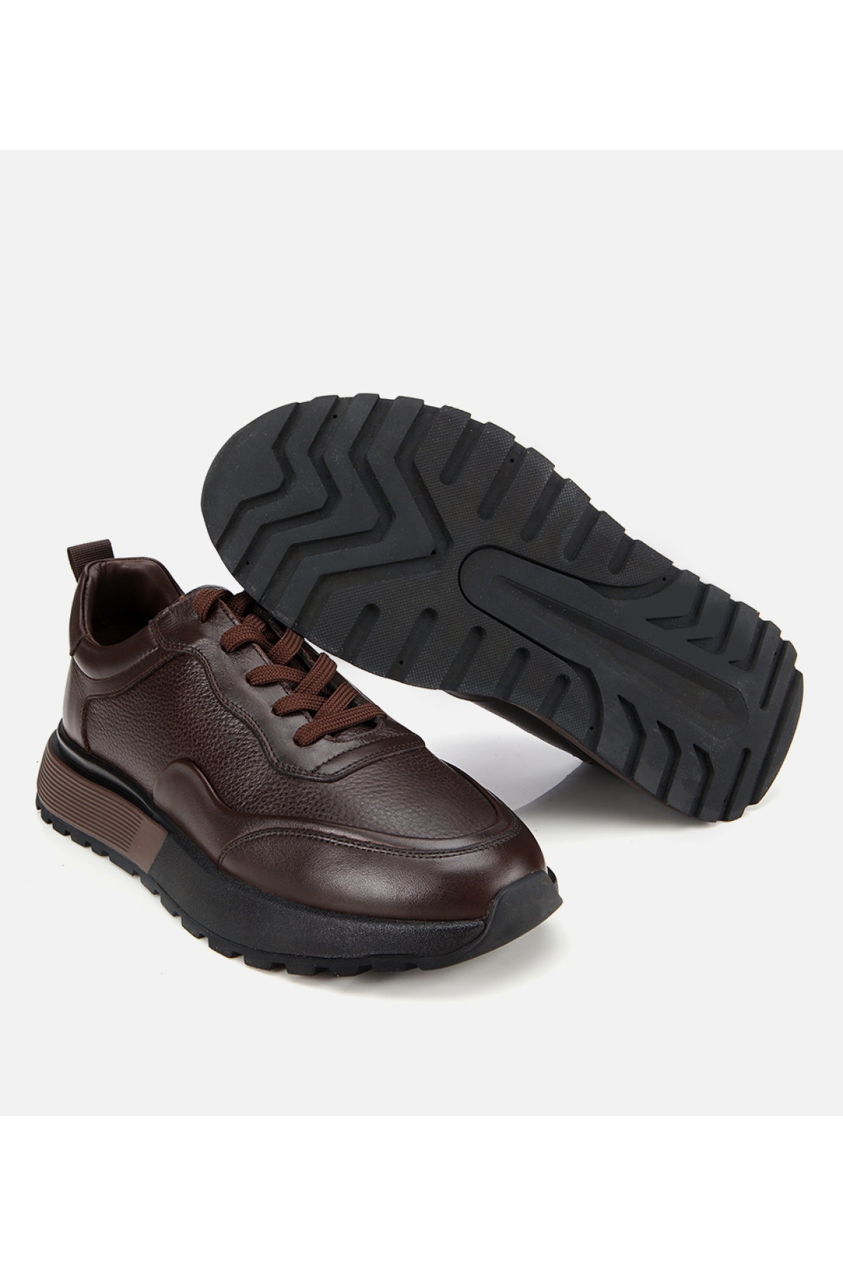 Erkek Deri Kahverengi Kalın Tabanlı Spor Ayakkabı - Görsel 7