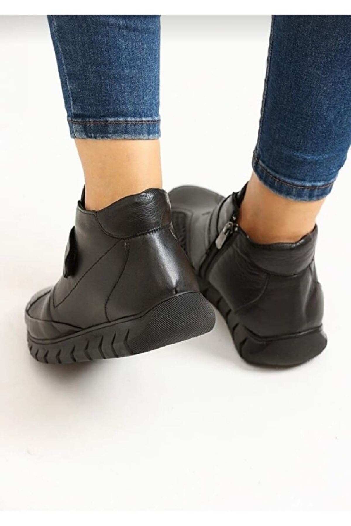 Hakiki Deri Siyah Kemik Çıkıntılı Cırtlı Ortopedik Kadın Anne Bot - Görsel 6