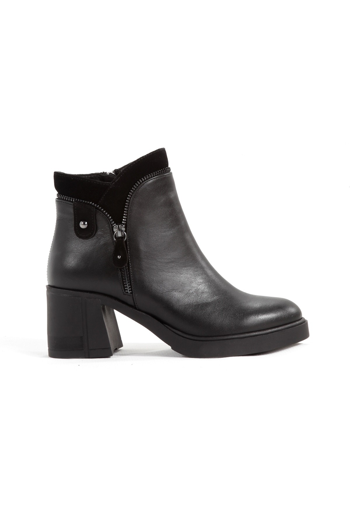 Hakiki Deri Kalın Topuklu Fermuarlı Siyah Kadın Bot Sayano - Görsel 4
