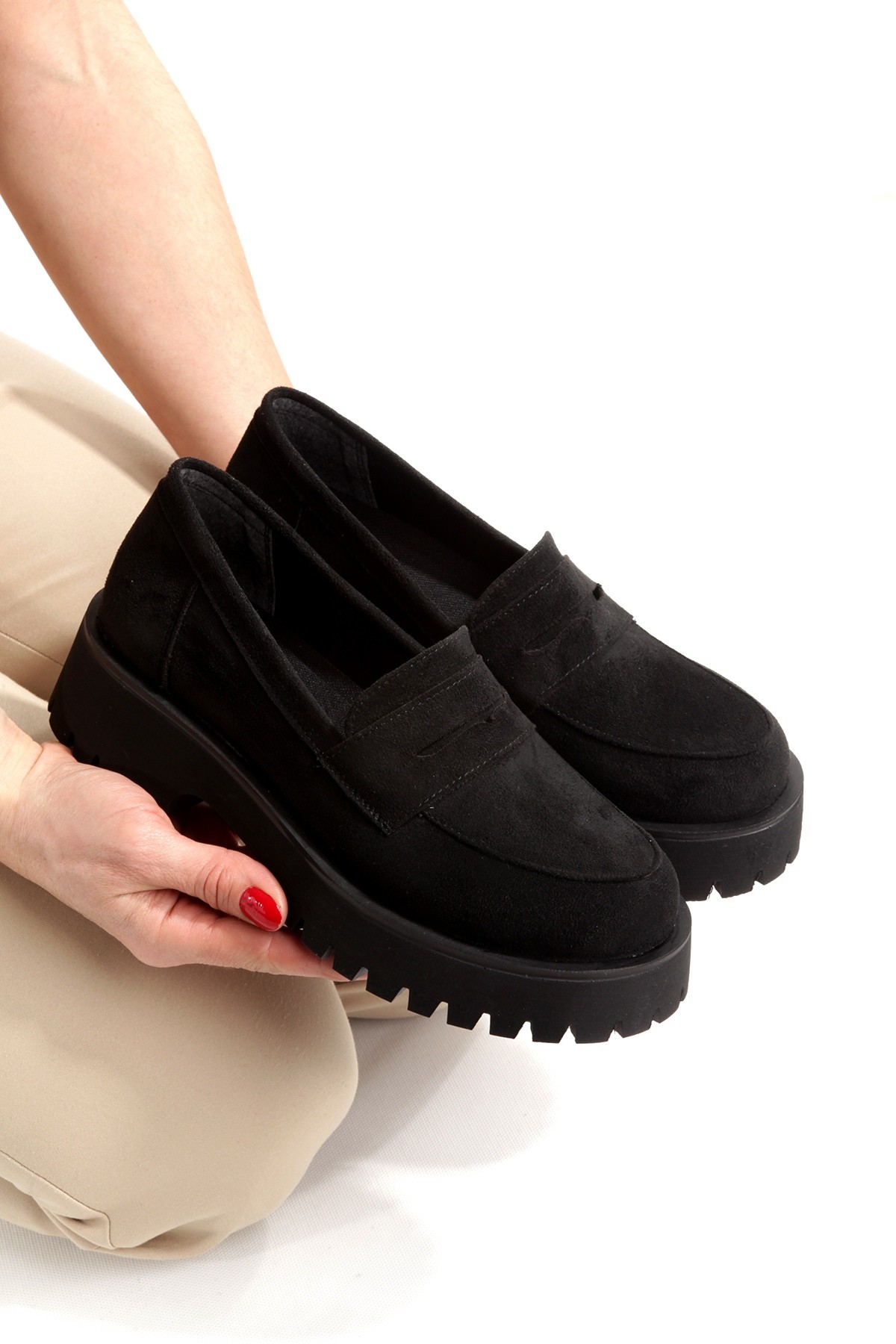 Siyah Süet Hafif Yumuşak Loafer Bağcıksız Kadın Ayakkabı DORA - Görsel 2