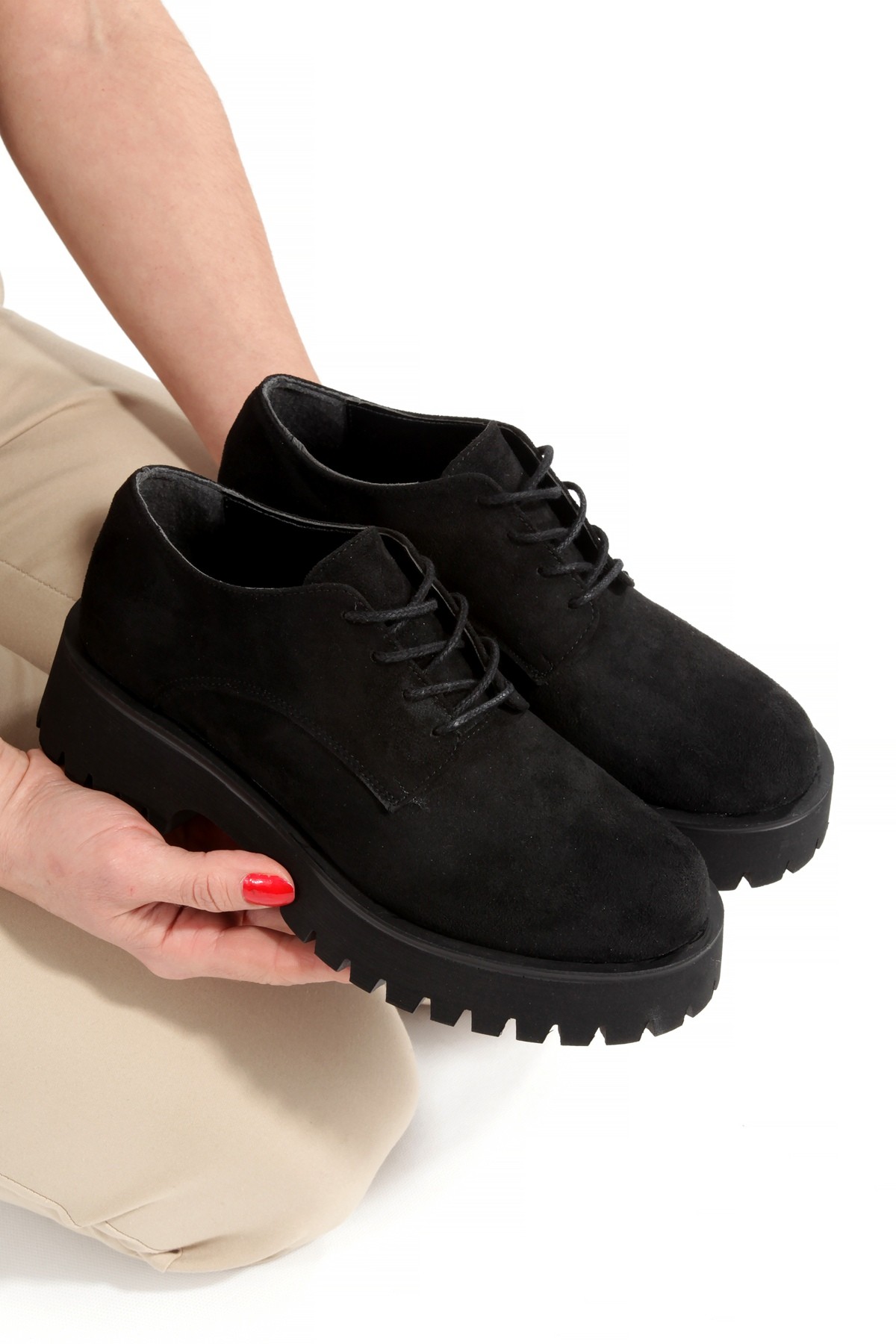 Siyah Süet Bağcıklı Ultra Hafif Oxford Kadın Ayakkabı Loetse - Görsel 2