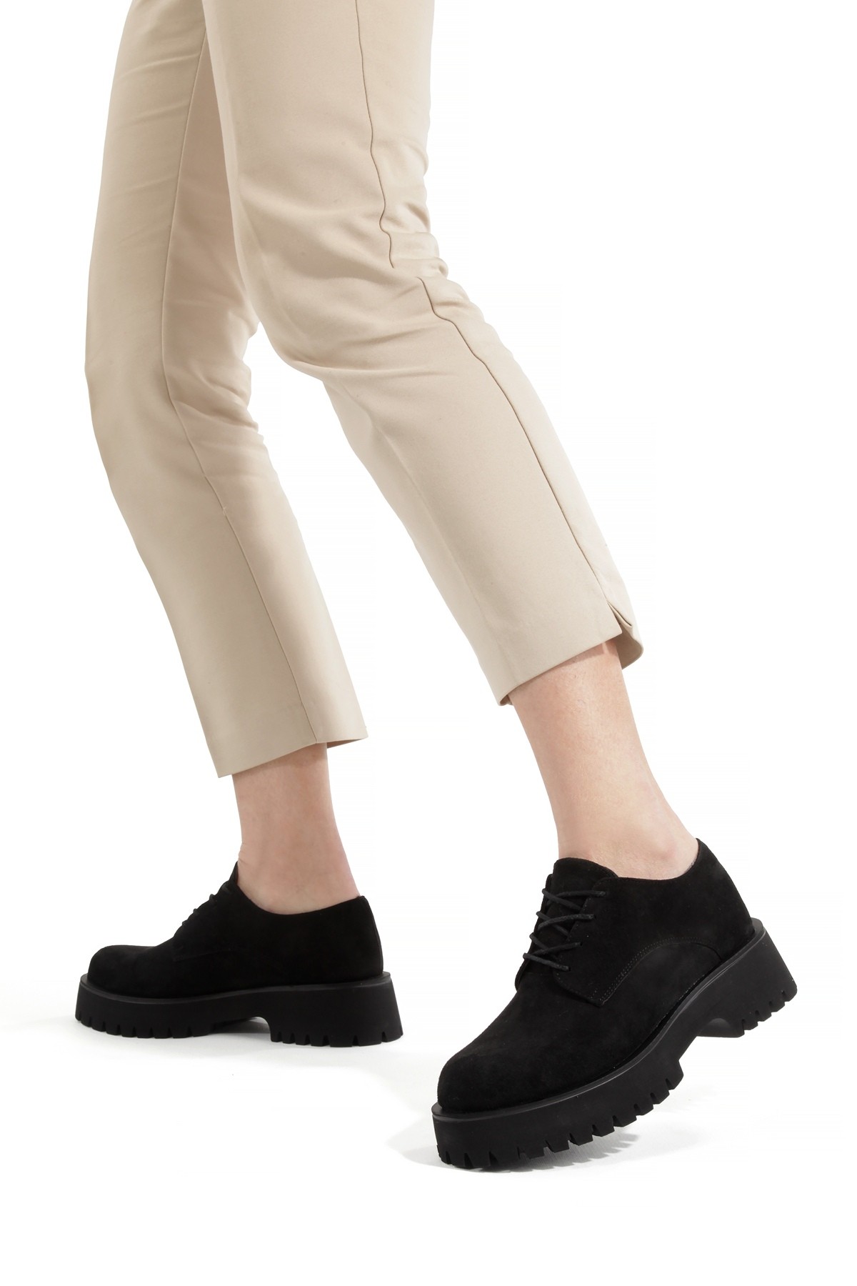 Siyah Süet Bağcıklı Ultra Hafif Oxford Kadın Ayakkabı Loetse - Görsel 5