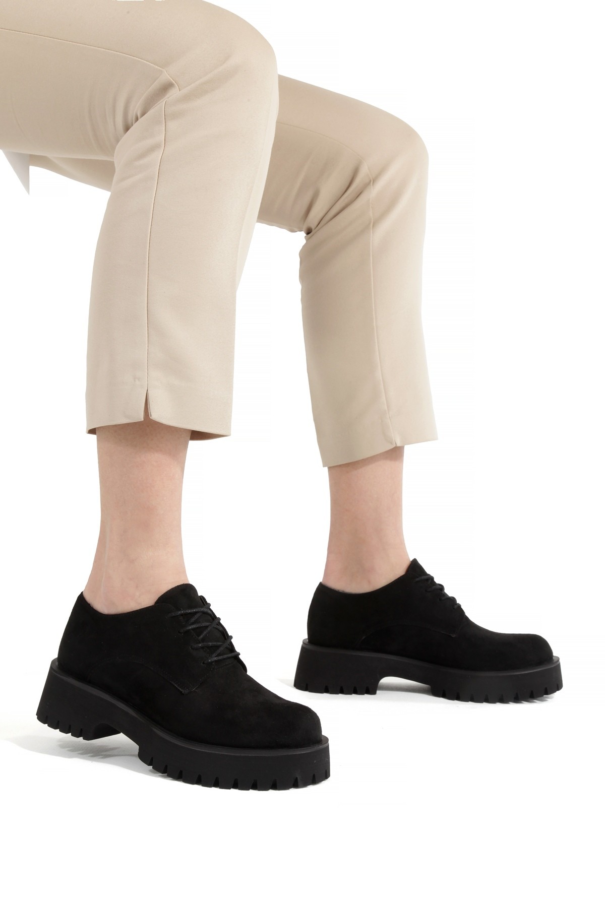 Siyah Süet Bağcıklı Ultra Hafif Oxford Kadın Ayakkabı Loetse - Görsel 6