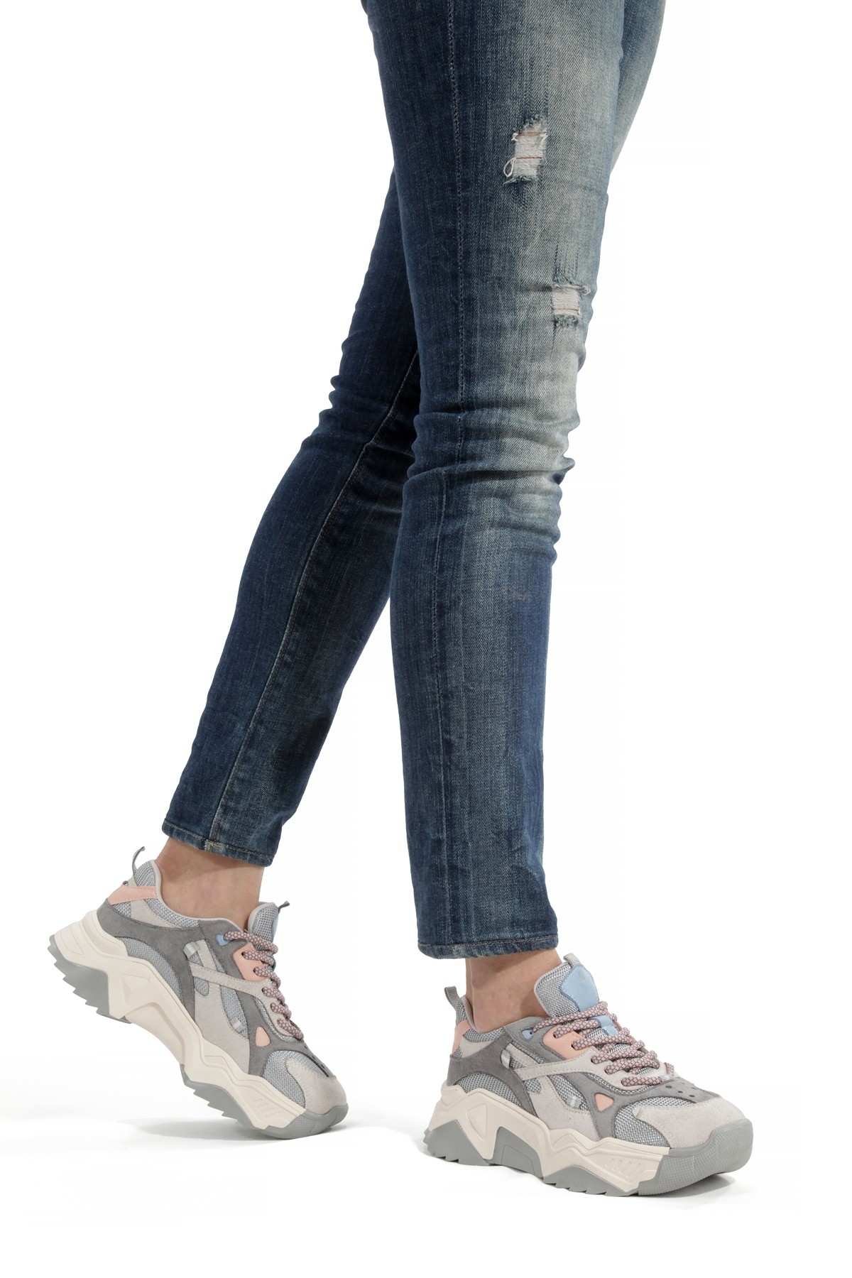 Gri Pembe Mavi Sneaker Kadın Günlük Spor Ayakkabı Muca - Görsel 5