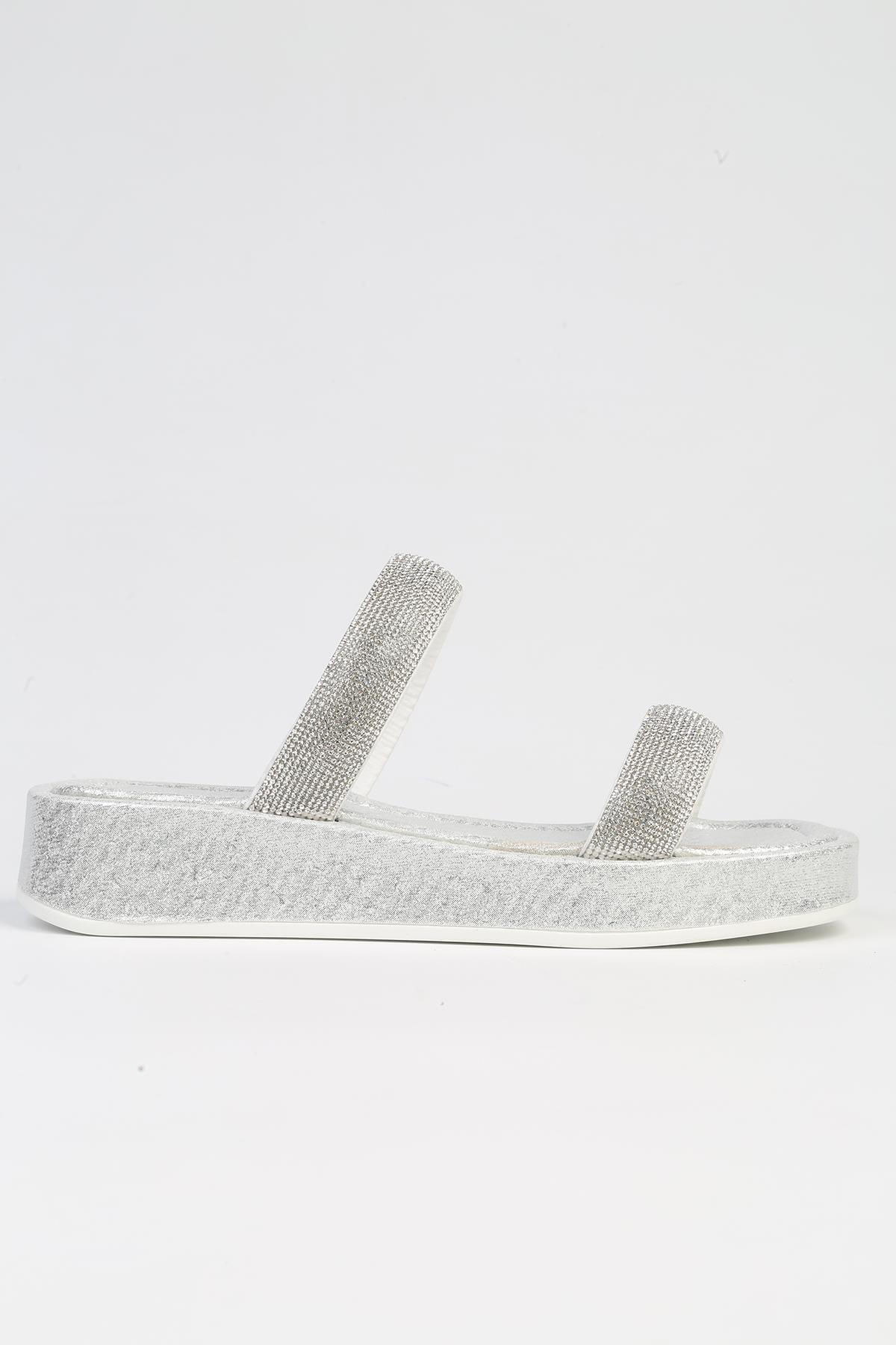 ® | PC-53089- 3950 Gümüş-Kadın Taşlı Terlik - Görsel 2