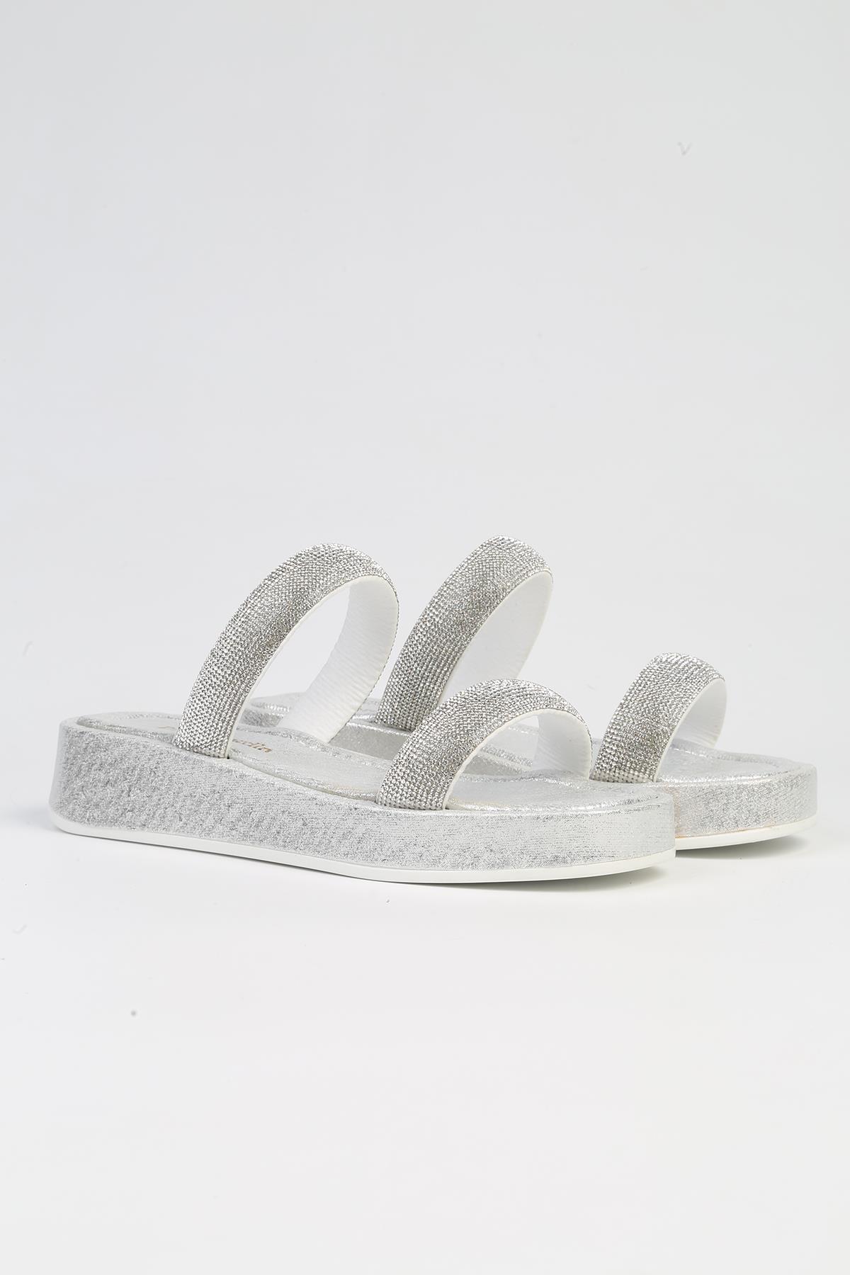 ® | PC-53089- 3950 Gümüş-Kadın Taşlı Terlik - Görsel 3