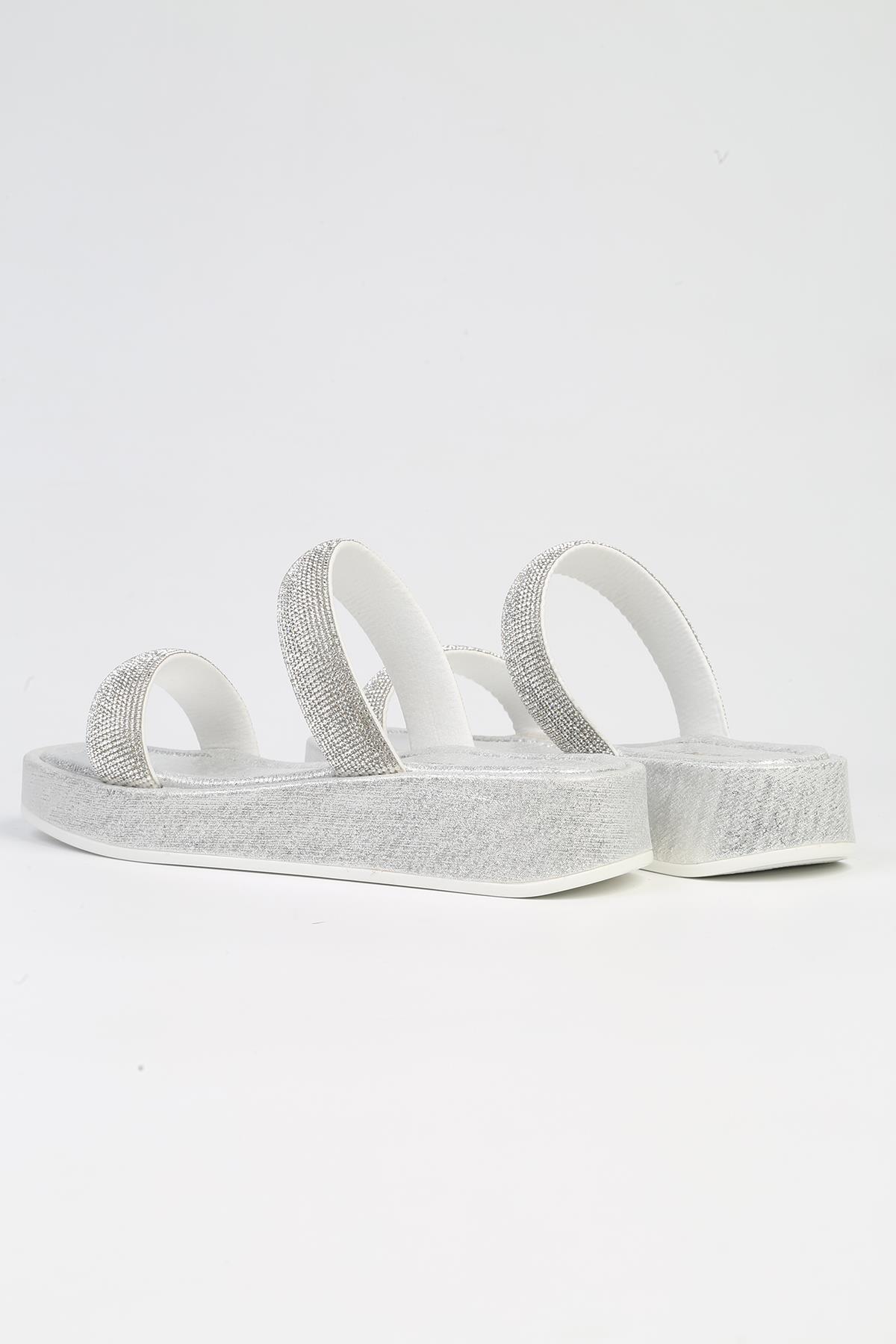 ® | PC-53089- 3950 Gümüş-Kadın Taşlı Terlik - Görsel 4