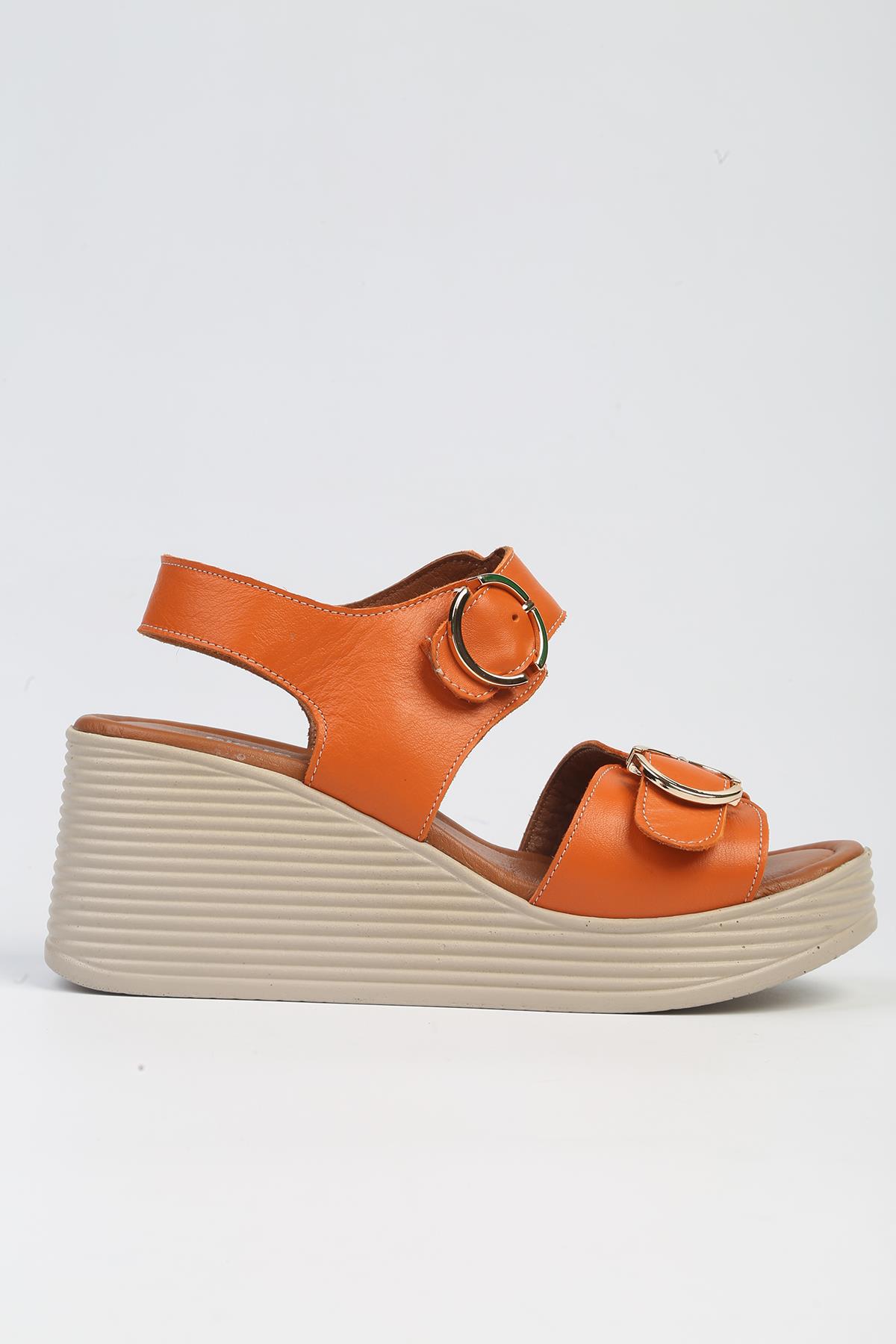 ® | PC-7213- 3807 Turuncu-Kadın Dolgu Topuk Ayakkabı - Görsel 2