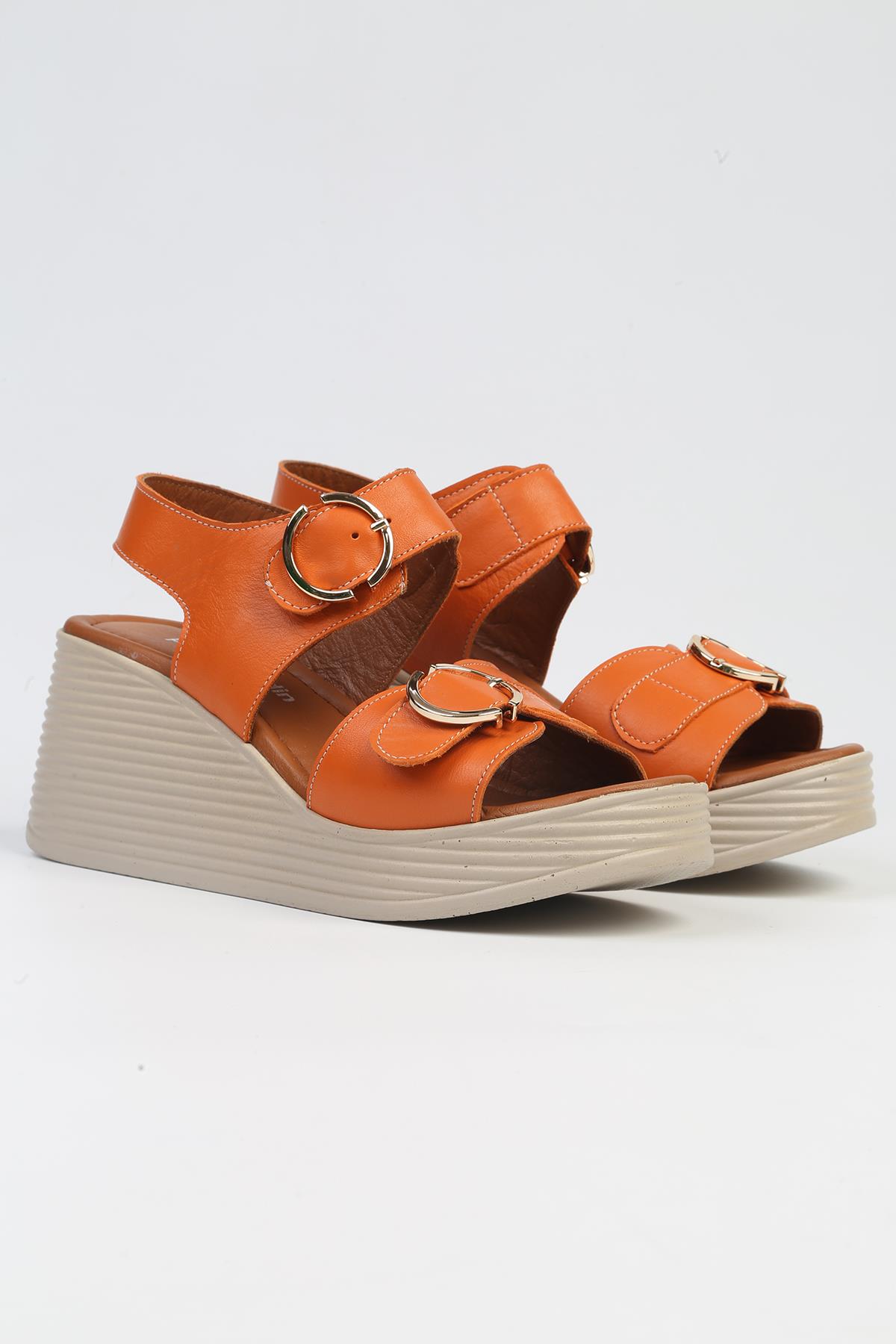 ® | PC-7213- 3807 Turuncu-Kadın Dolgu Topuk Ayakkabı - Görsel 3