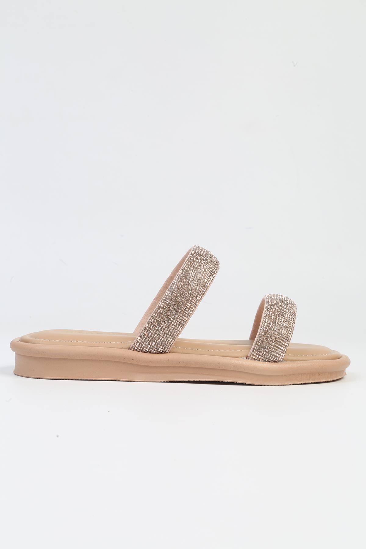 ® | PC-5101-3891 Bej-Kadın Taşlı Terlik - Görsel 2
