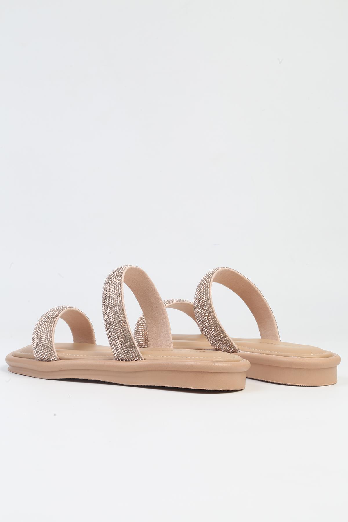 ® | PC-5101-3891 Bej-Kadın Taşlı Terlik - Görsel 4