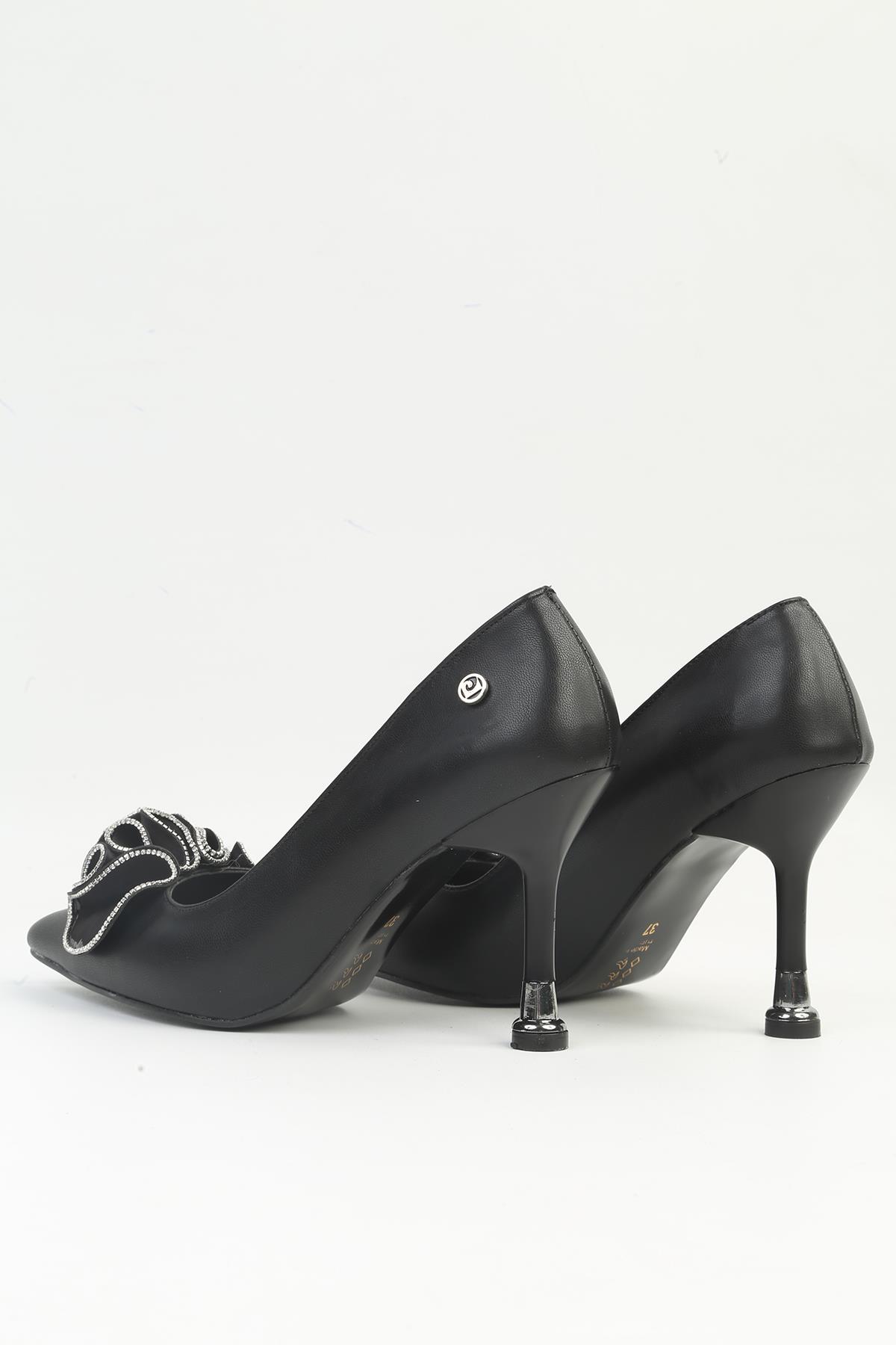 PC-54028 Siyah Kadın Kısa Topuklu Ayakkabı - Görsel 4
