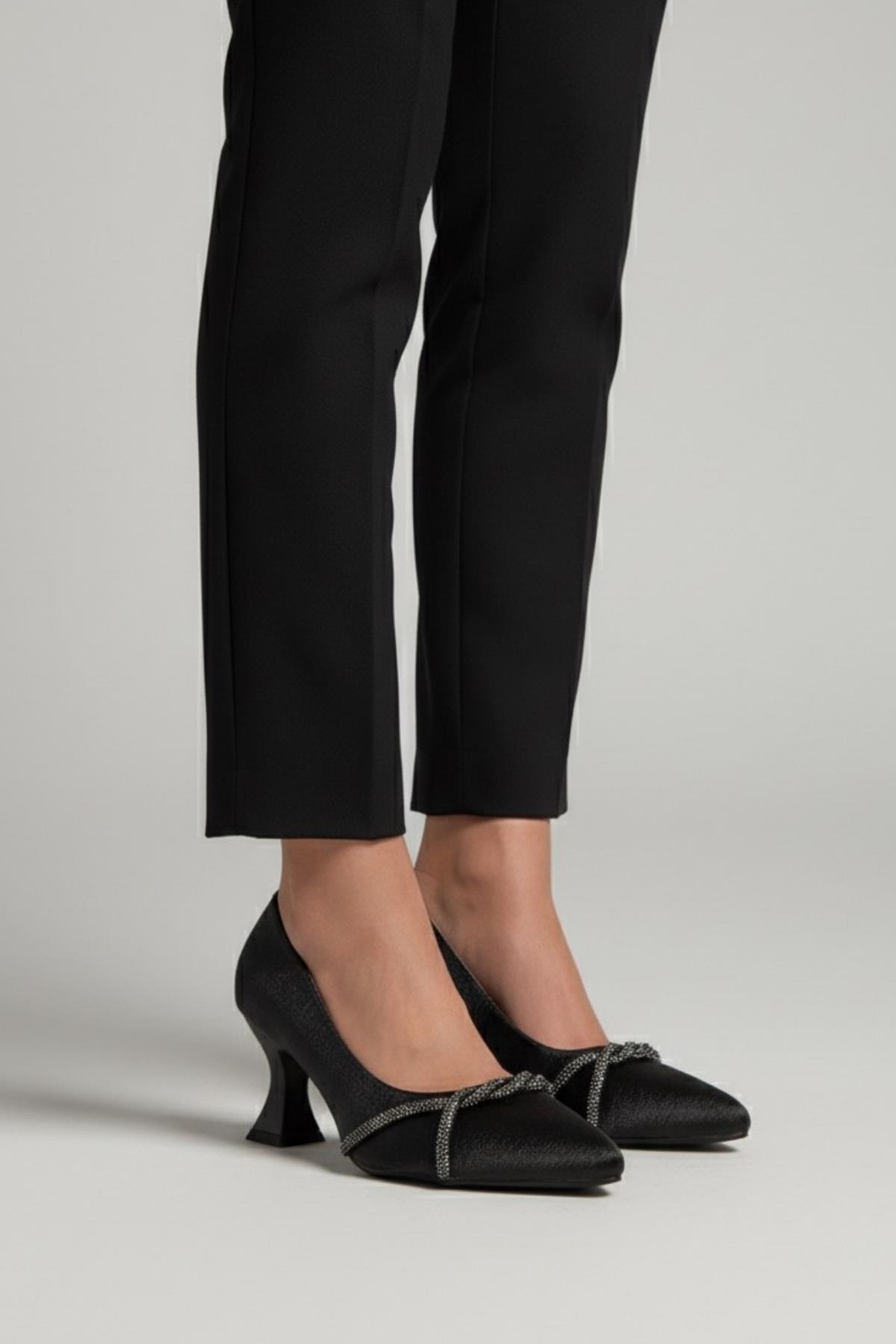 802 Kadın 6 cm Topuklu Taşlı Klasik Ayakkabı - Görsel 2