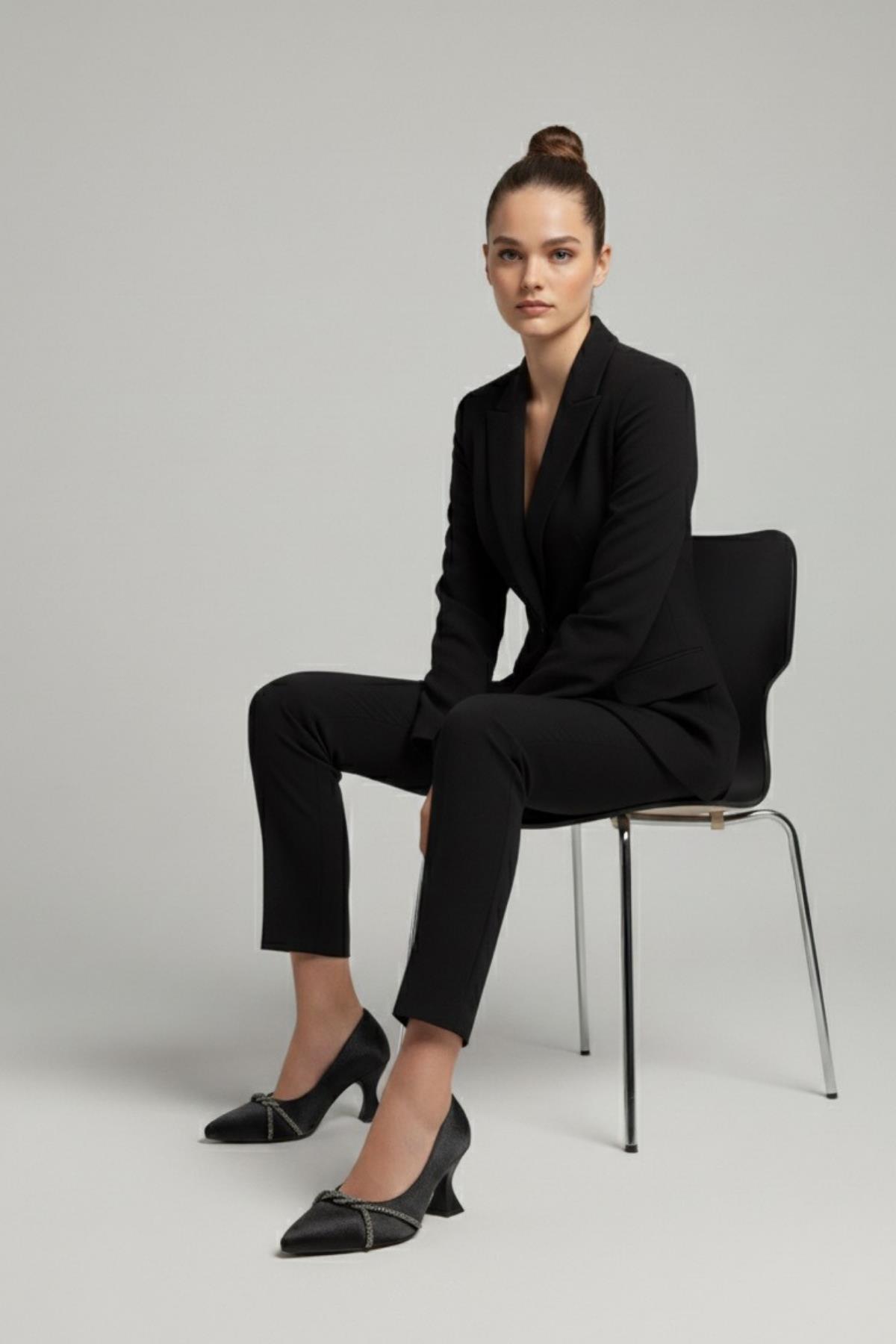 802 Kadın 6 cm Topuklu Taşlı Klasik Ayakkabı - Görsel 4