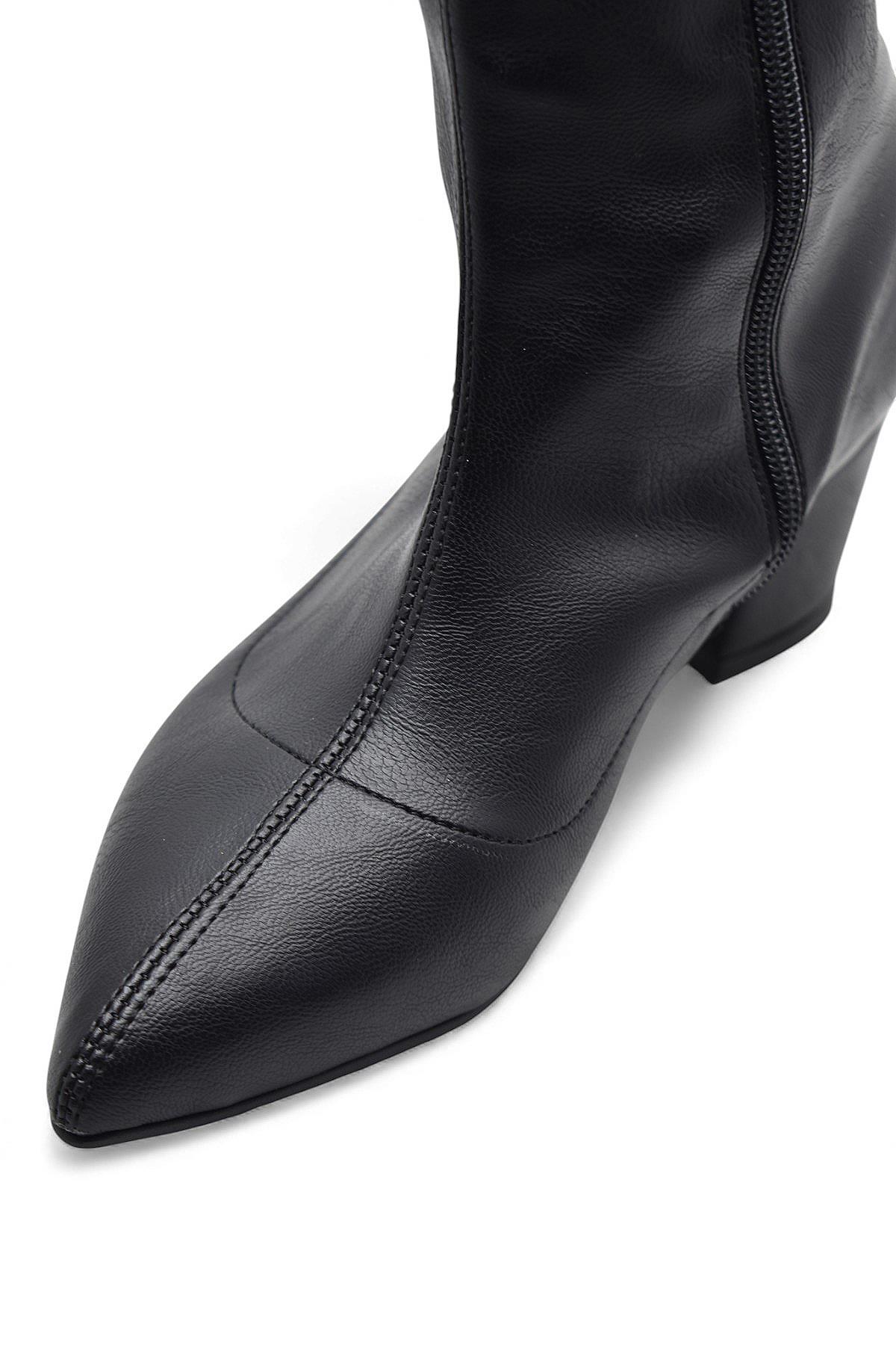 475 Günlük Fermuarlı 6cm Kadın Topuklu Bot Ayakkabı Kalın Topuk Klasik Topuklu Bot - Görsel 7